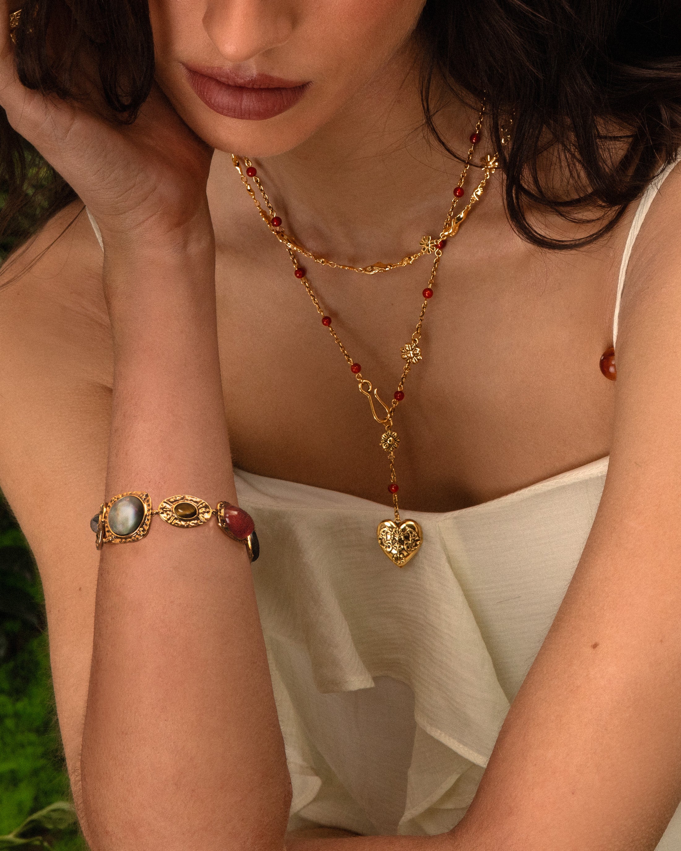 Athena Bracelet & Carnelian Veil Lariat Necklace Set - Image 2