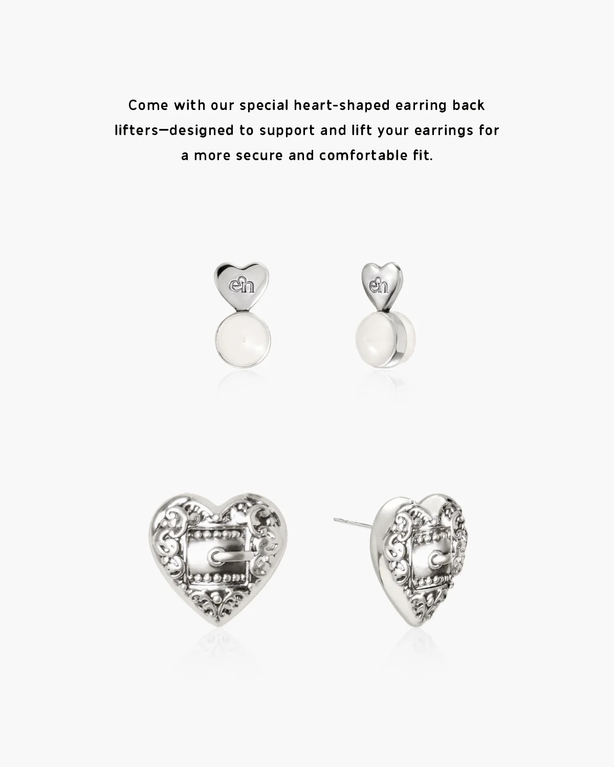 Belted Heart Stud Earrings in Silver - Image 4