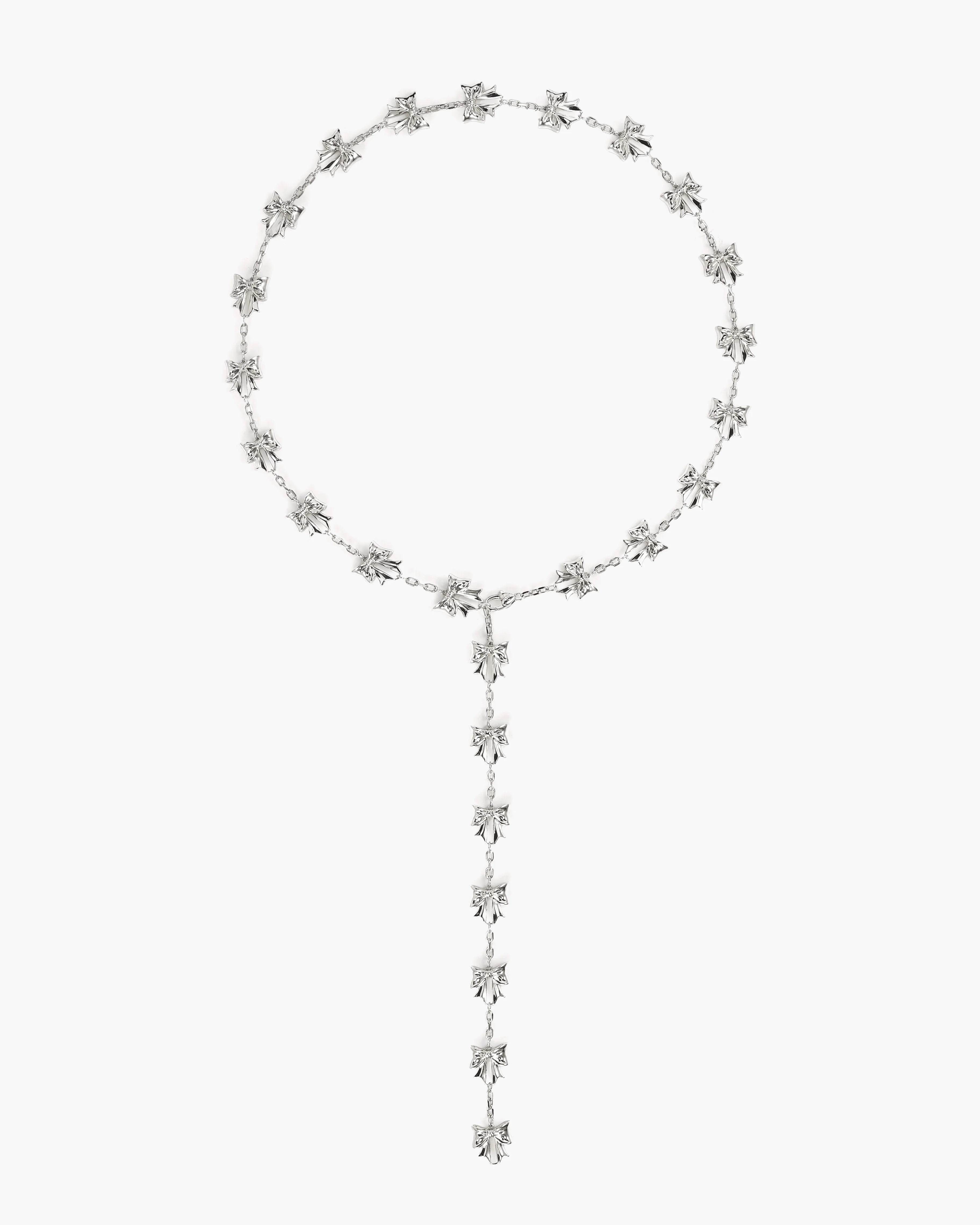 Bow Lariat Long Necklace in Silver - Image 3