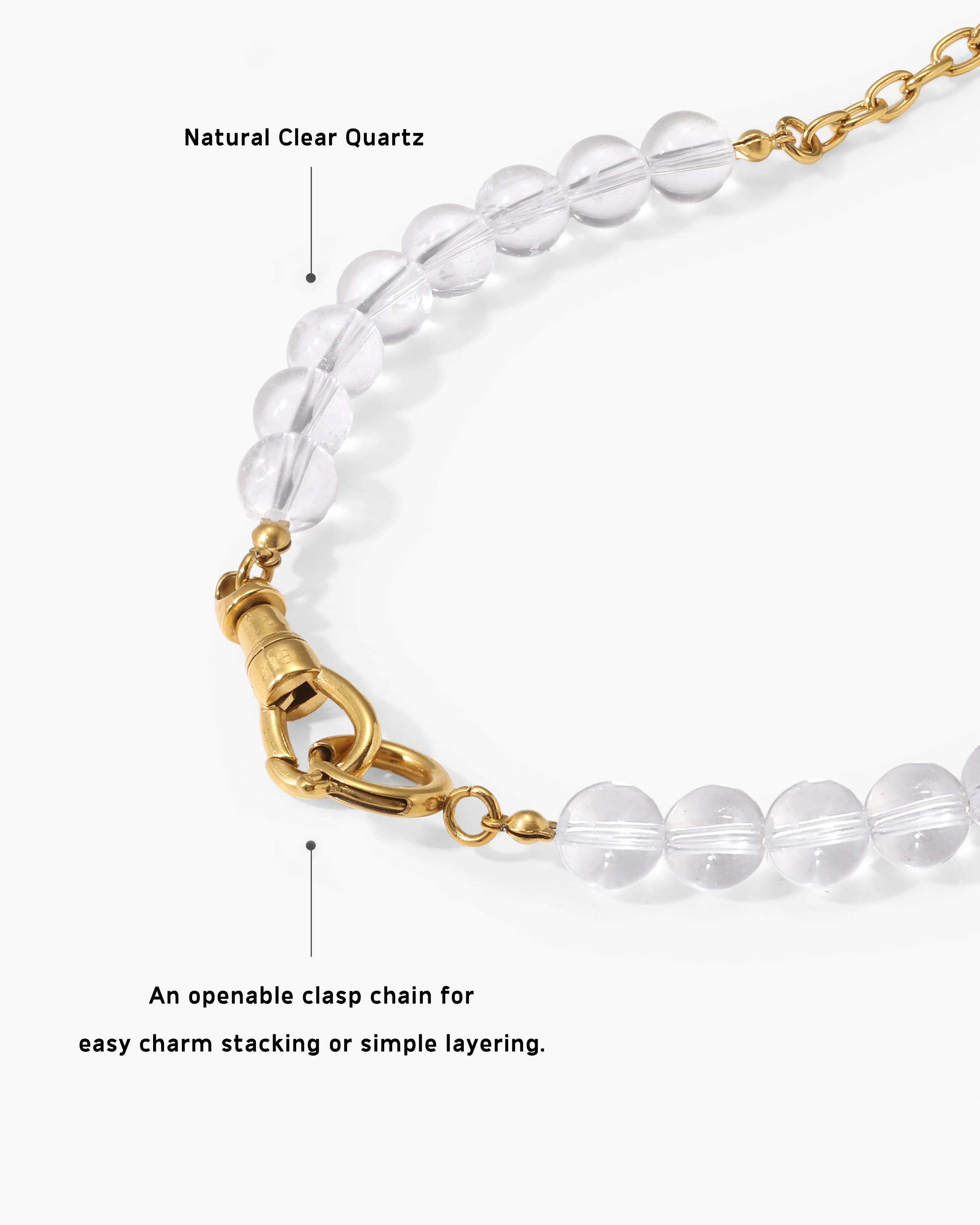Clear Quartz Beaded Necklace with Charm Holder Clasp - Image 5