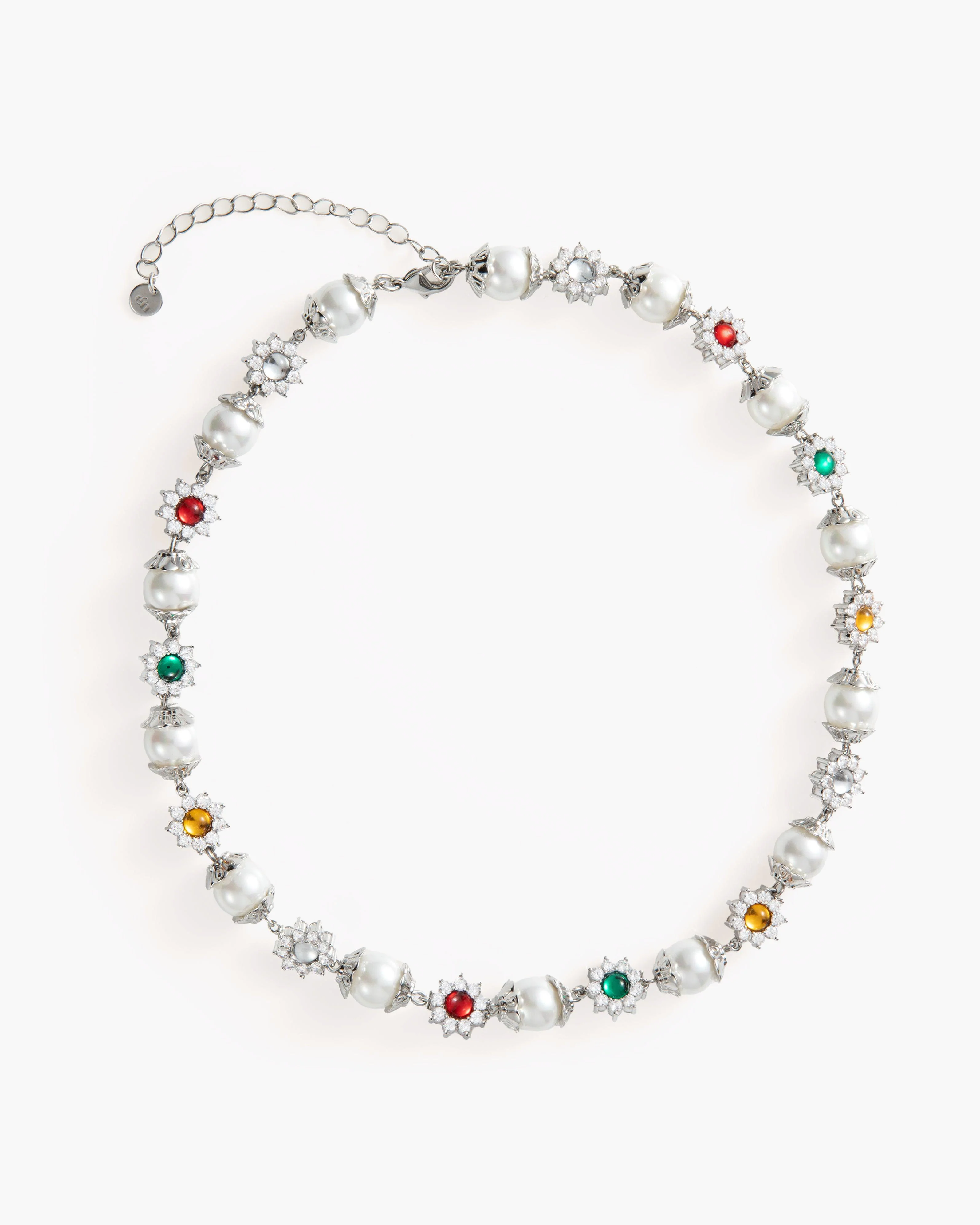 Daisy Pearl Necklace in Silver - Image 4