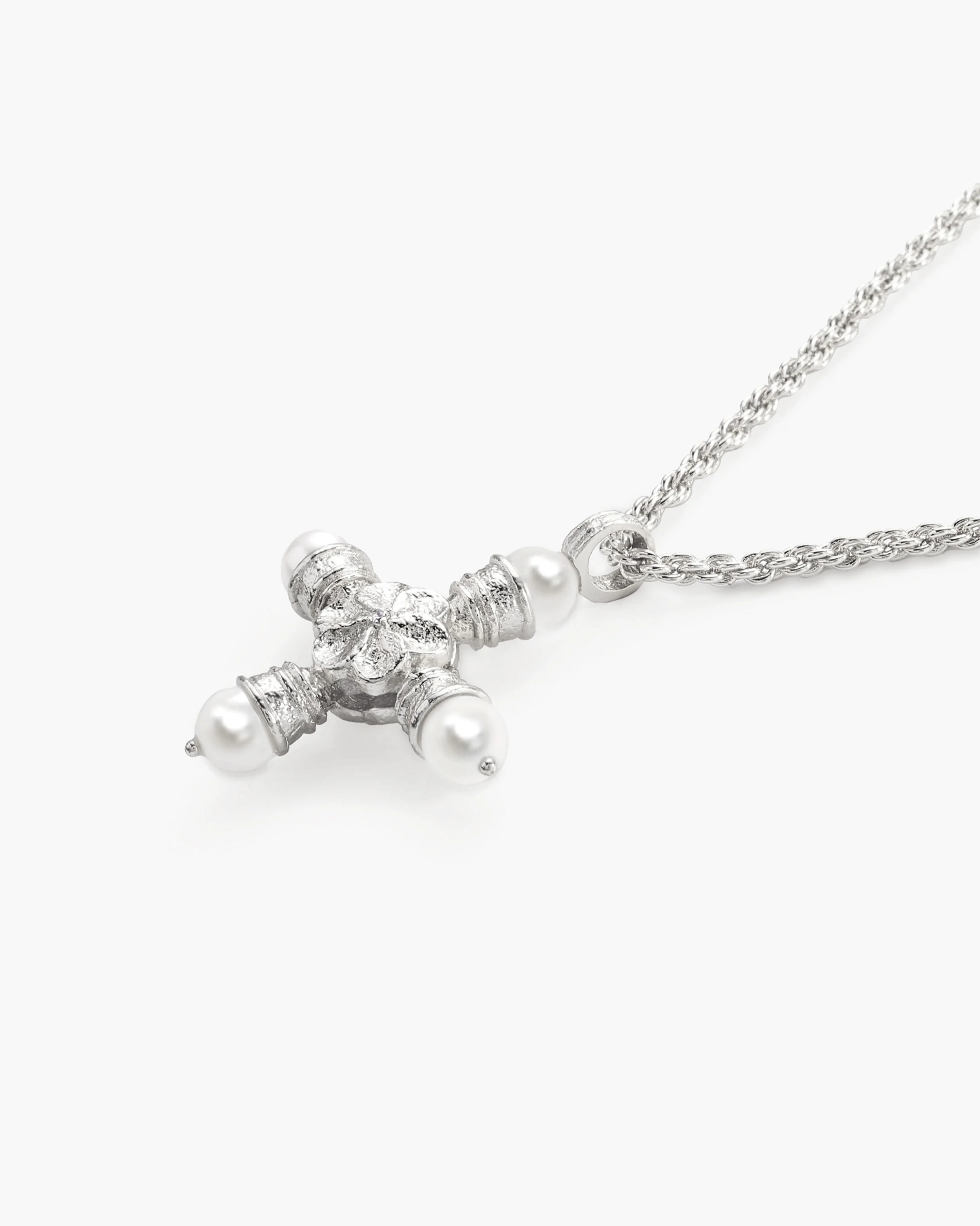 Florence Pearl Cross Necklace in Silver - Image 3