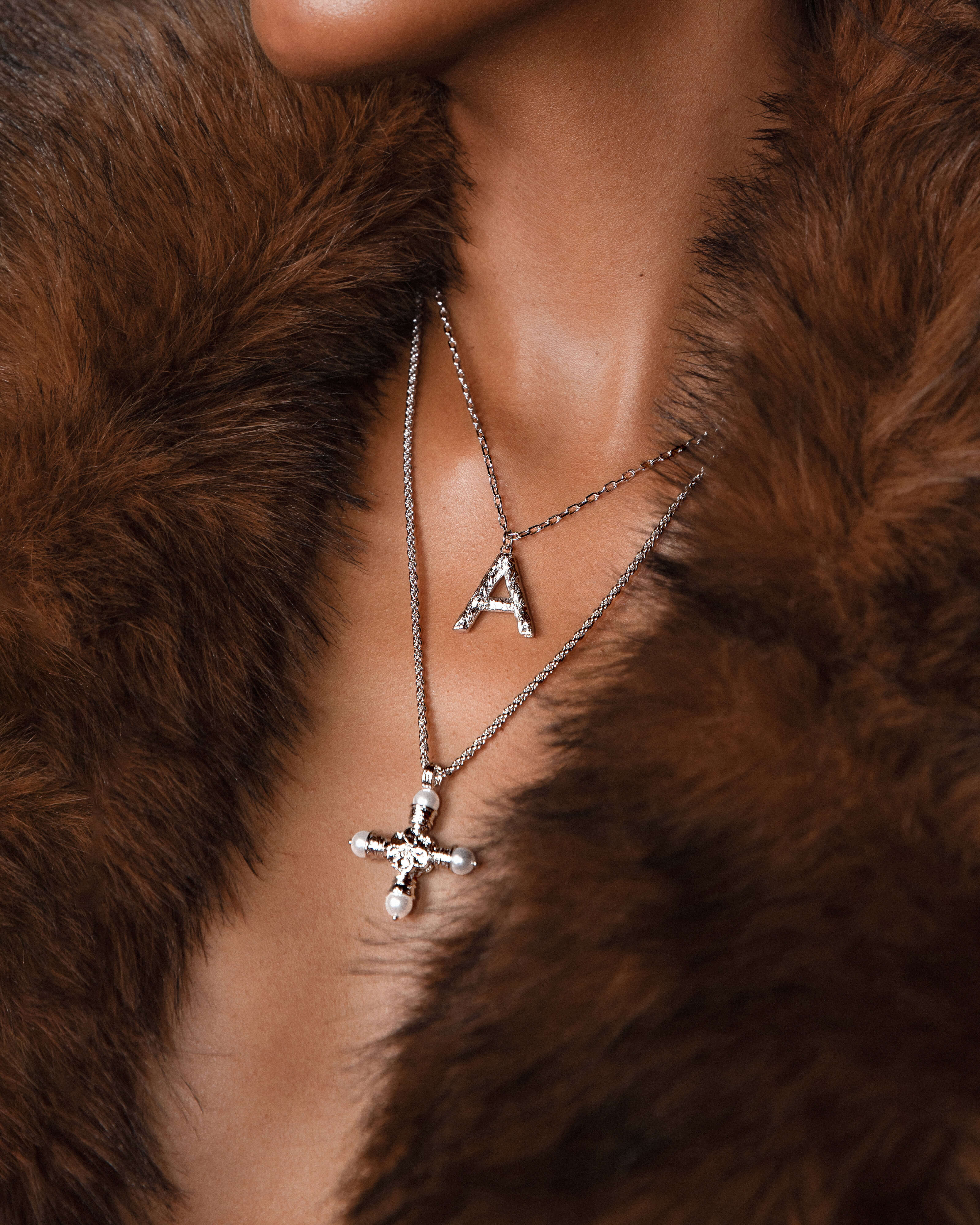 Florence Pearl Cross Necklace in Silver - Image 4