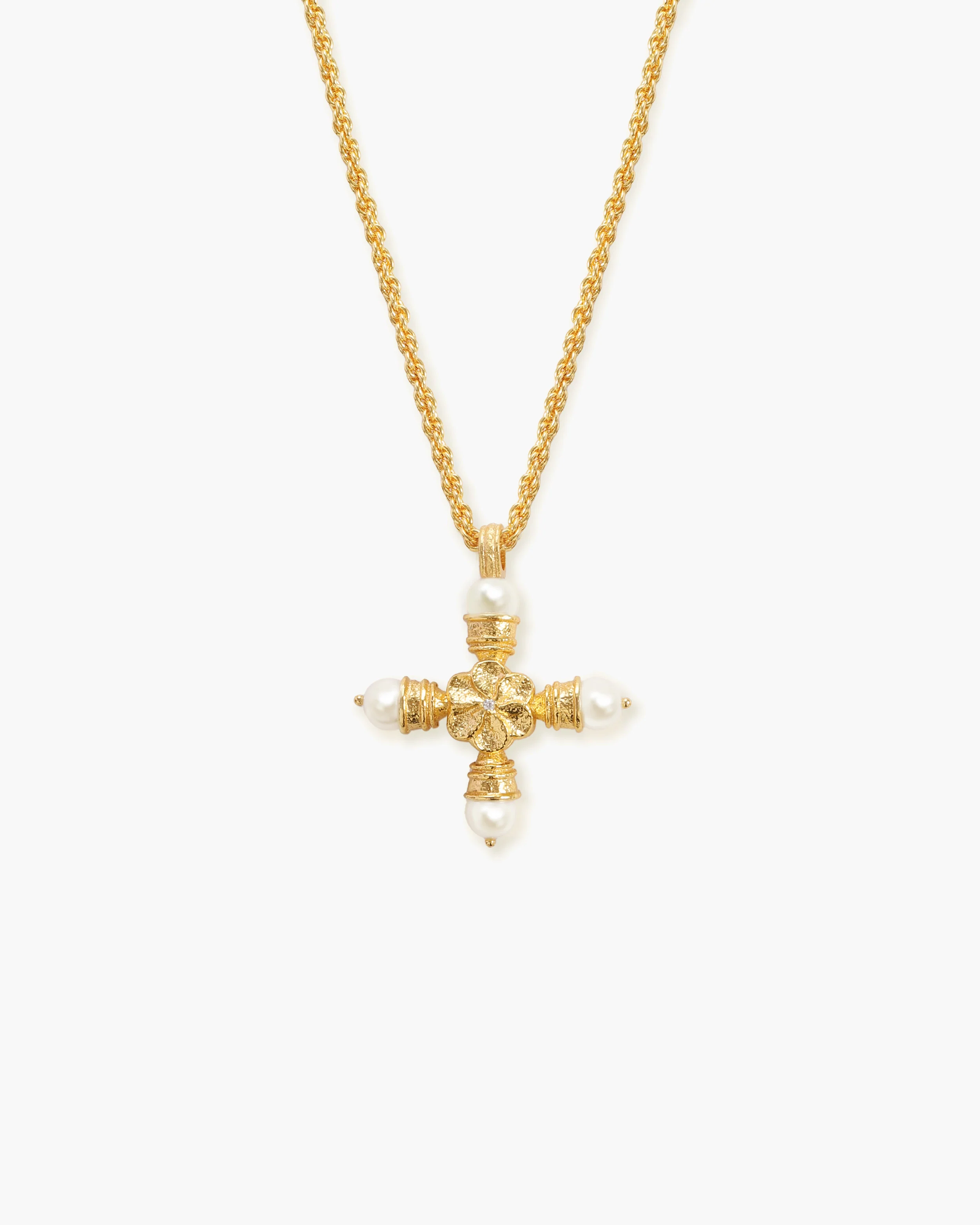 Florence Pearl Cross Necklace in Silver - Image 6