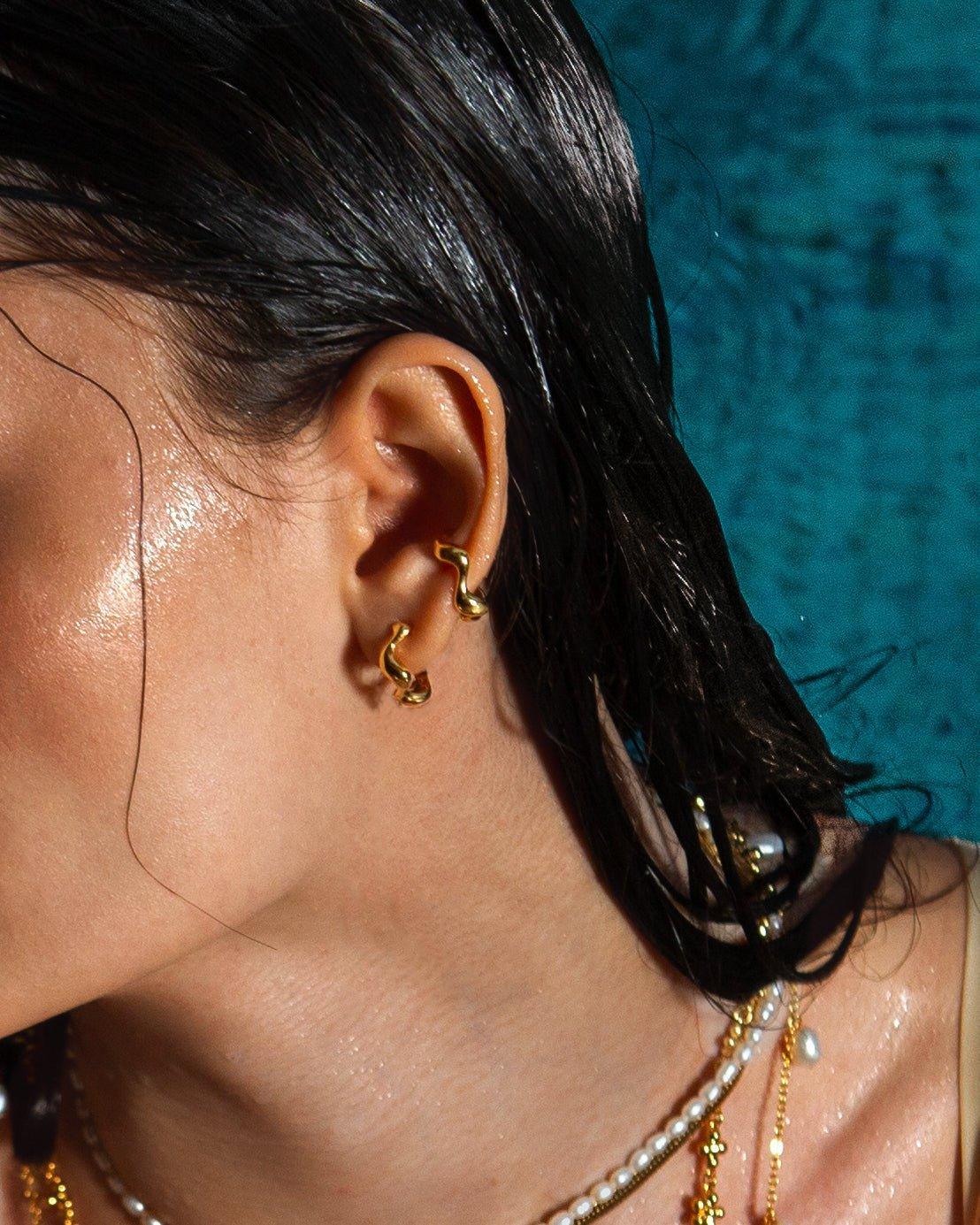 Gold Wave Hoop Earrings - Image 2