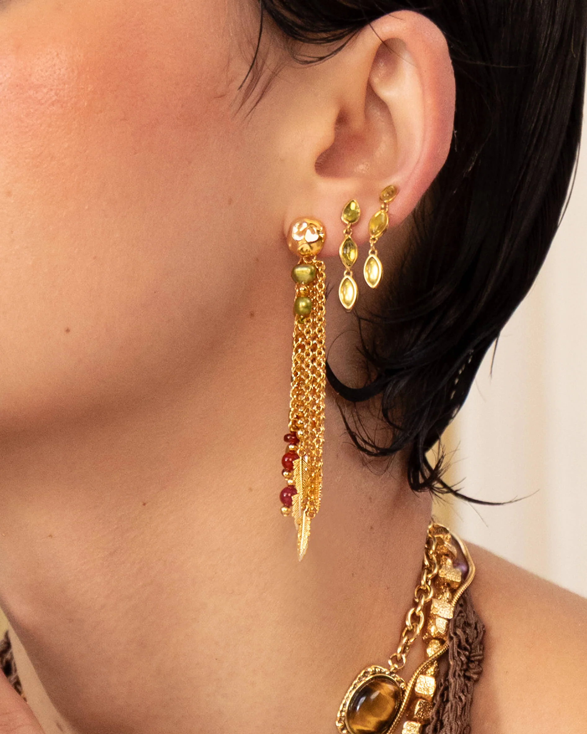 Golden Hush Beaded Tassel Earrings - Image 4