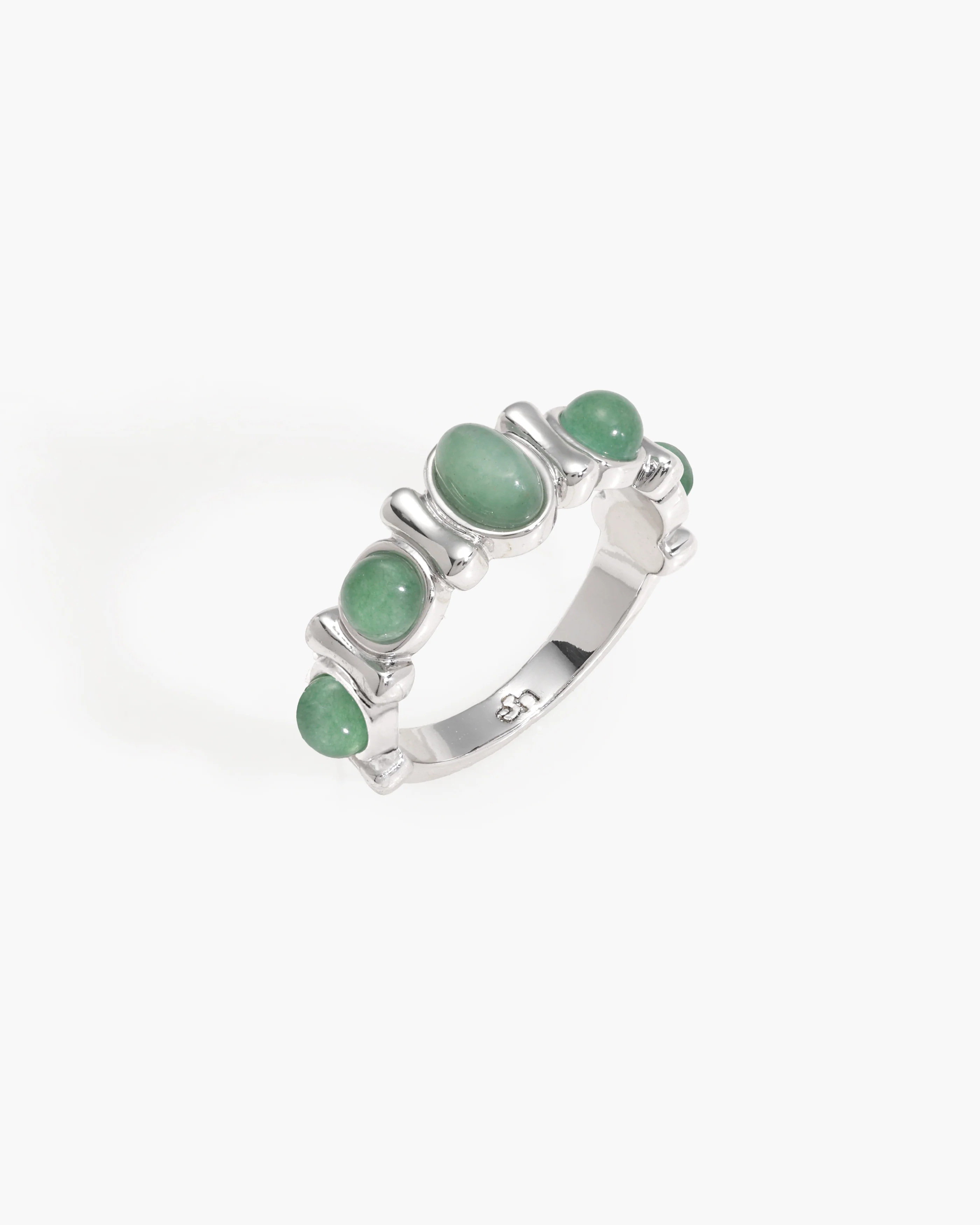 Green Aventurine Band Ring in Silver - Image 3