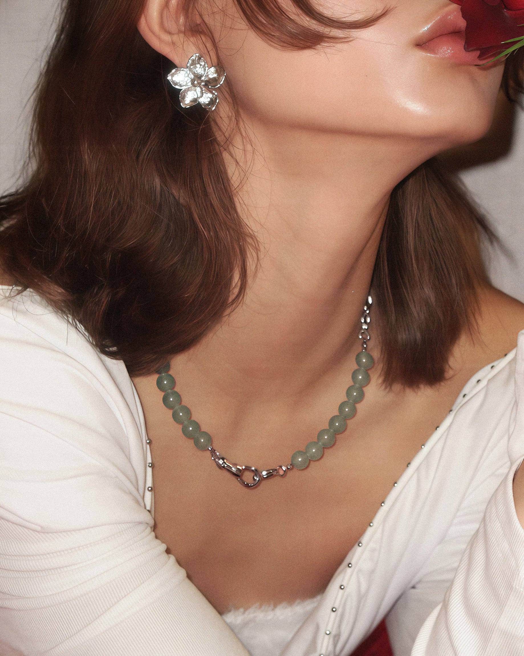 Green Aventurine Beaded Necklace with Charm Holder Clasp - Image 4