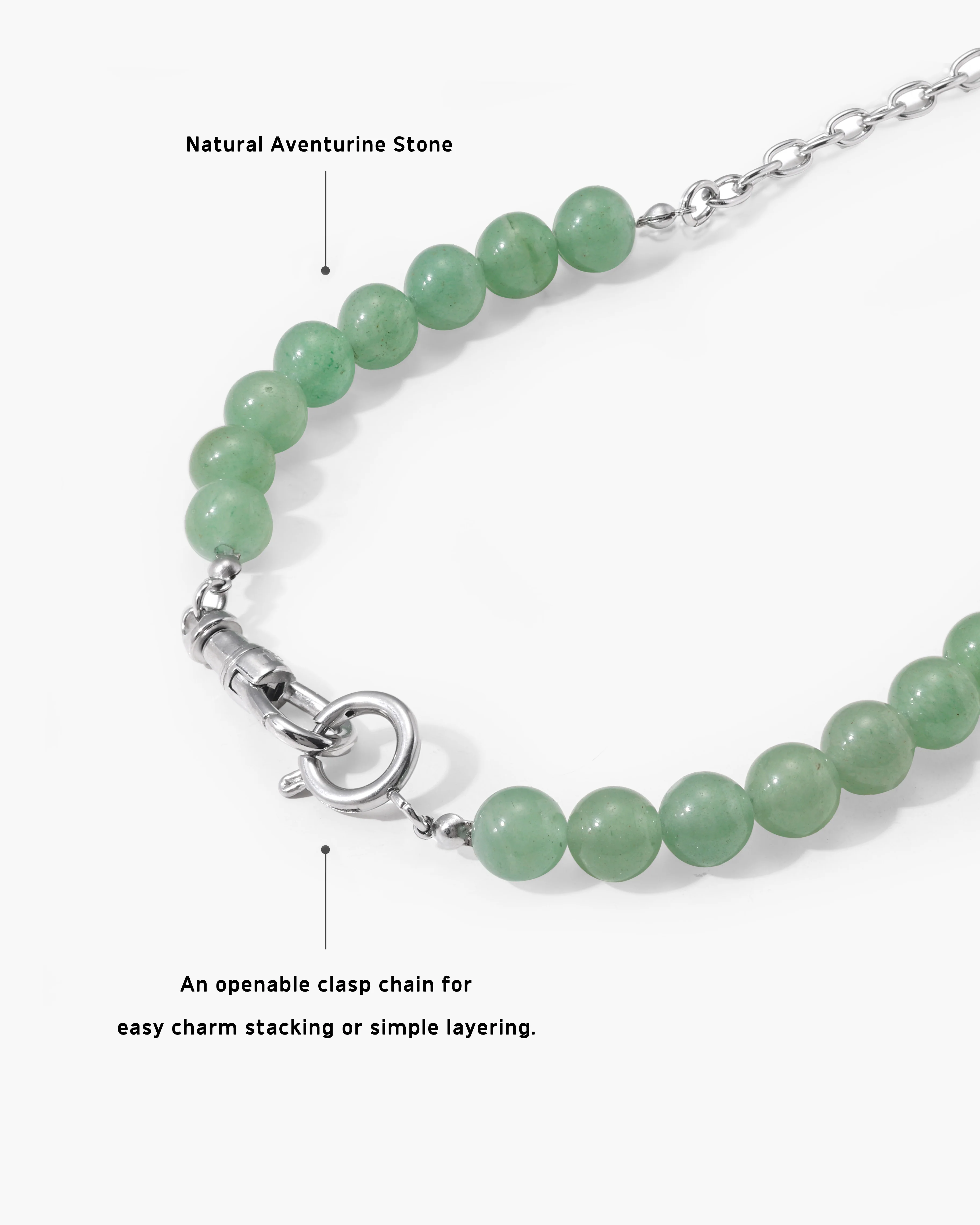 Green Aventurine Beaded Necklace with Charm Holder Clasp - Image 6