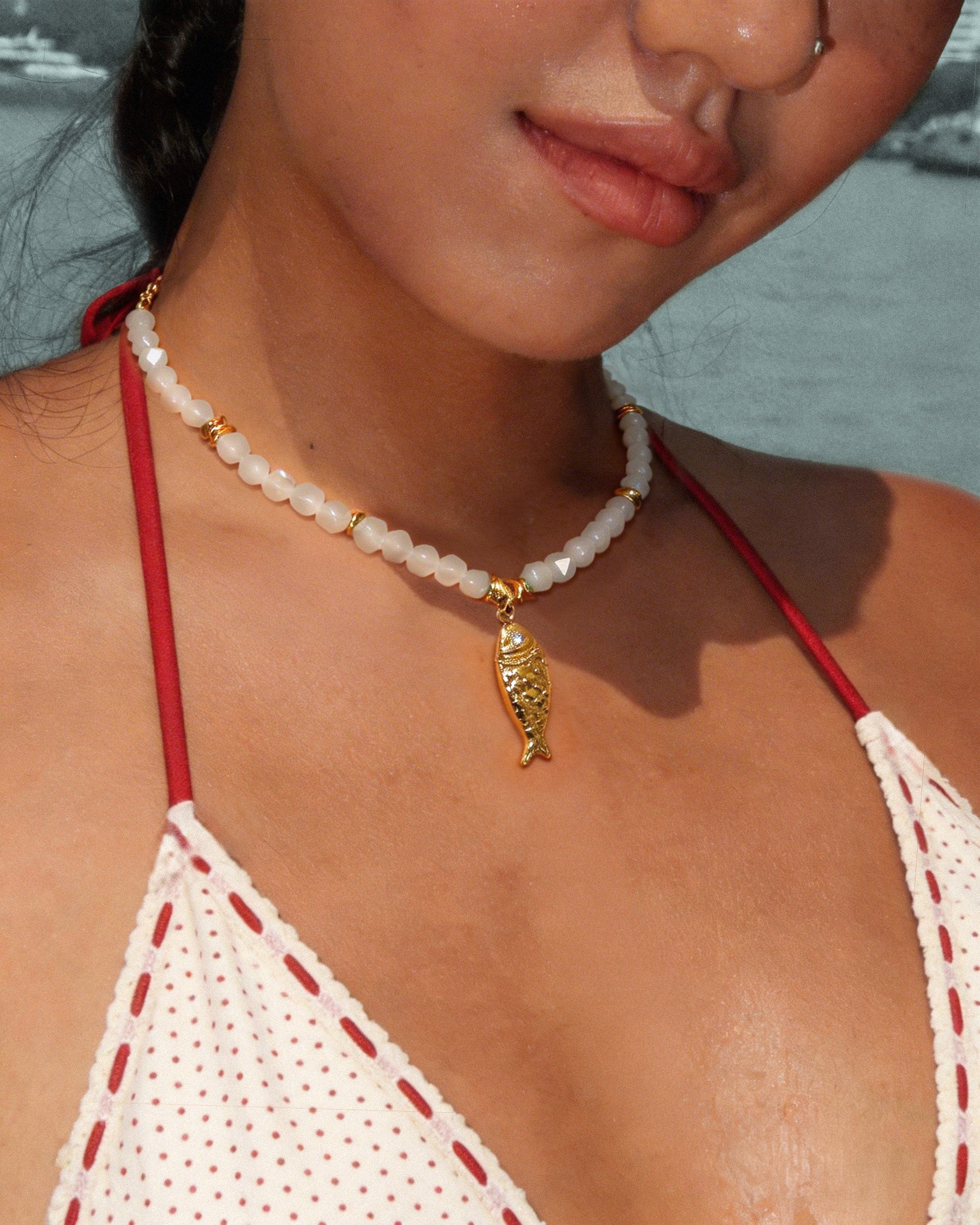 Isla Quartz Beaded Fish Pendant Necklace - Image 2