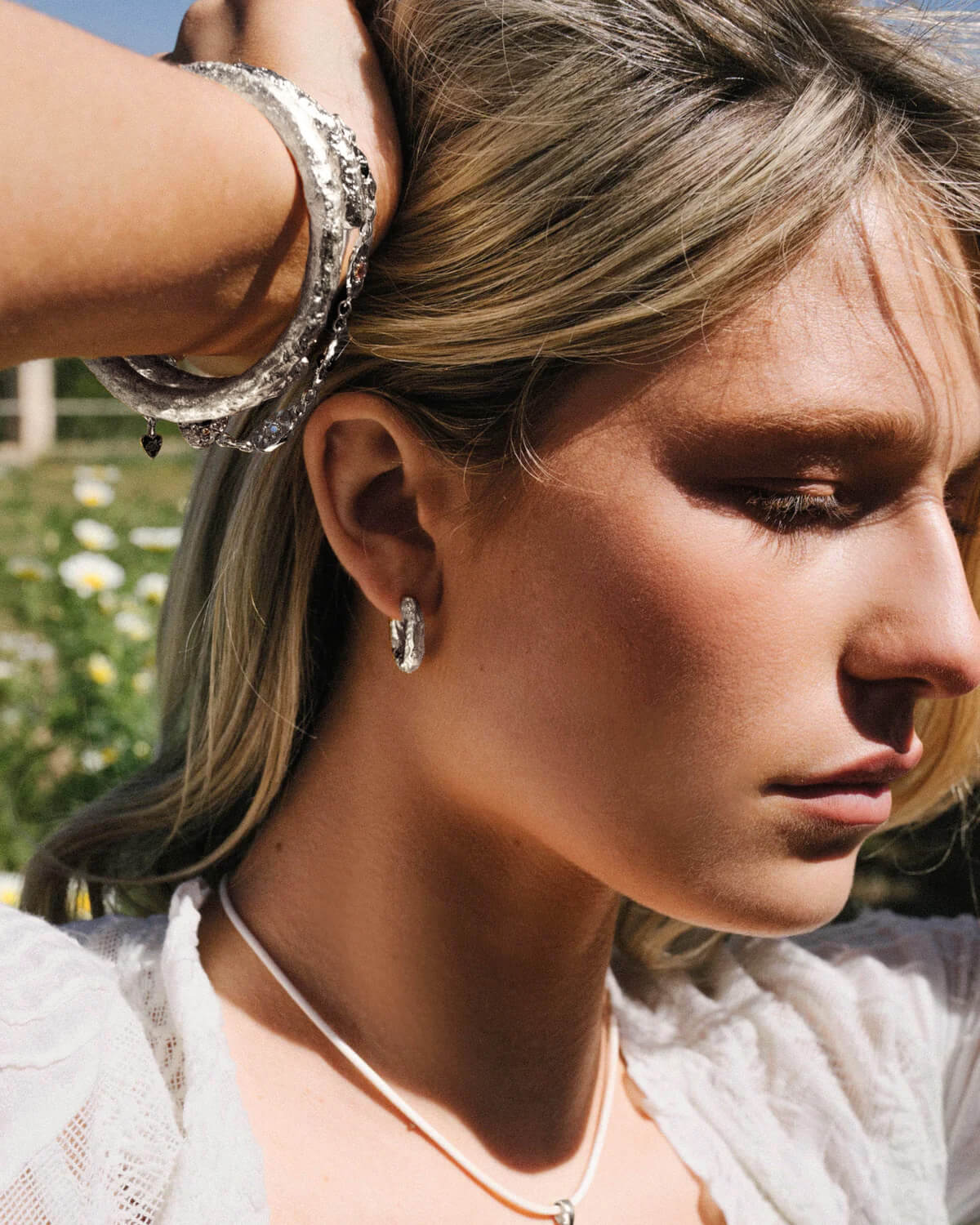 Jenny Medium Hoop Earrings in Silver - Image 2