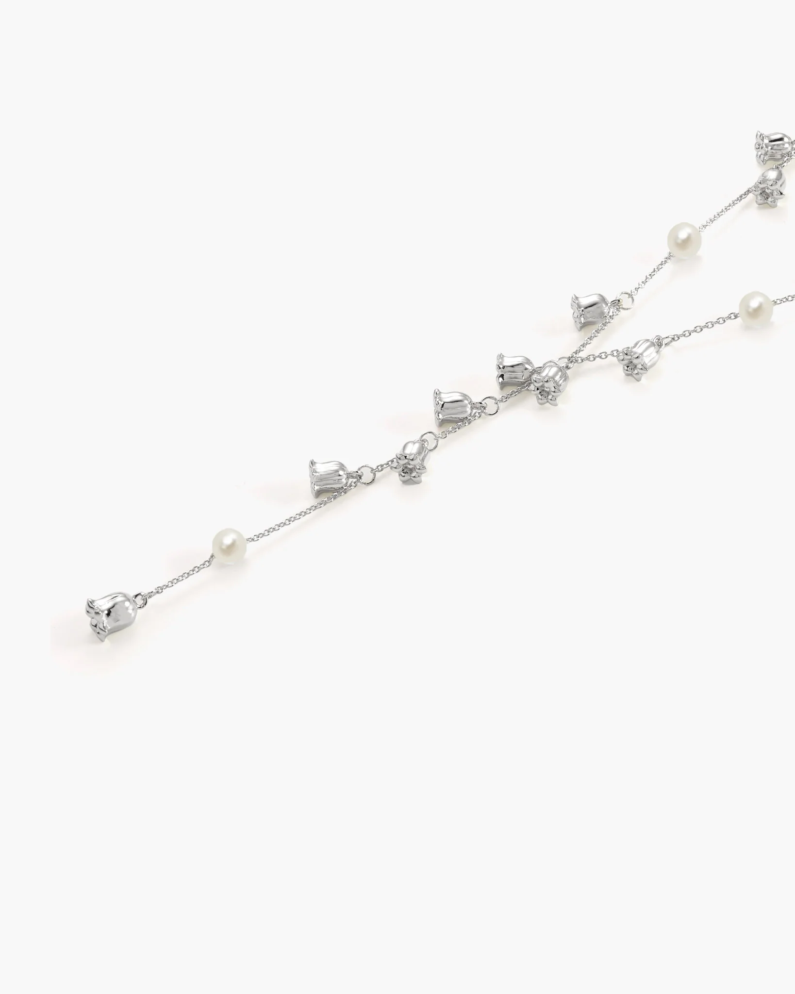 Lily of the Valley Pearl Lariat Necklace in Silver - Image 3