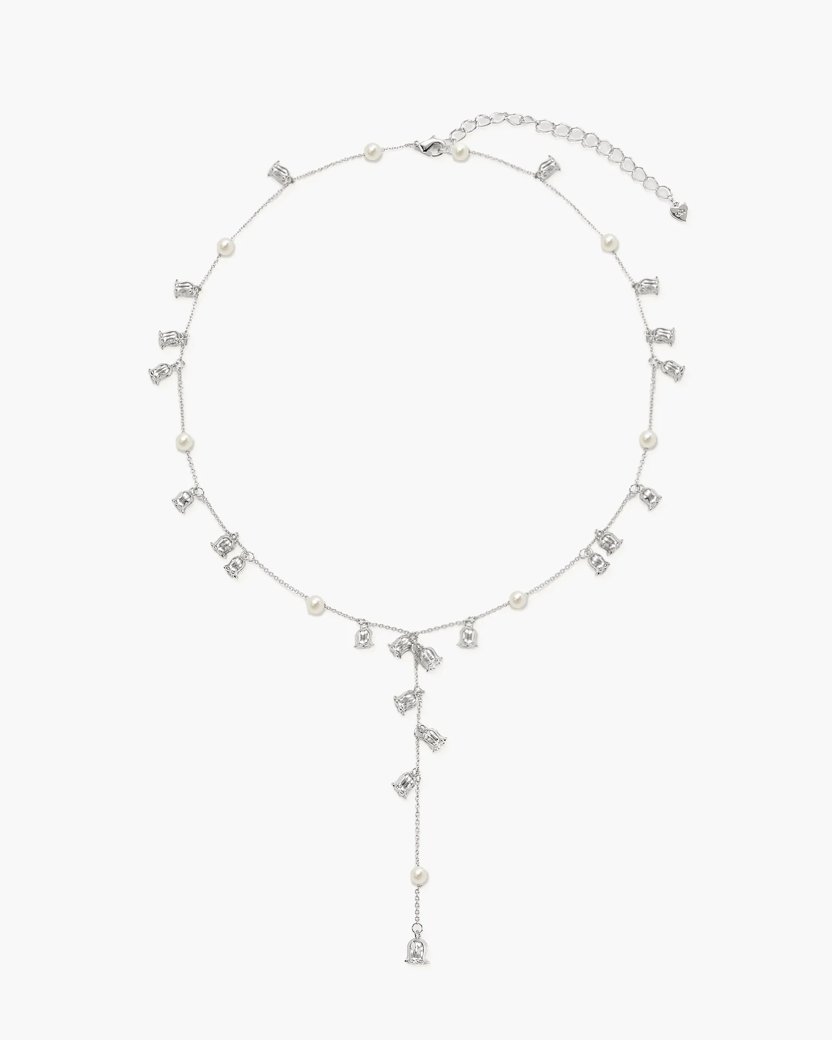 Lily of the Valley Pearl Lariat Necklace in Silver - Image 4