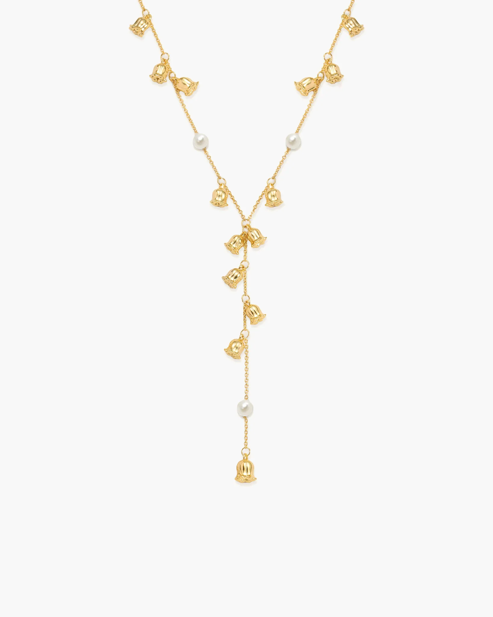 Lily of the Valley Pearl Lariat Necklace in Silver - Image 5
