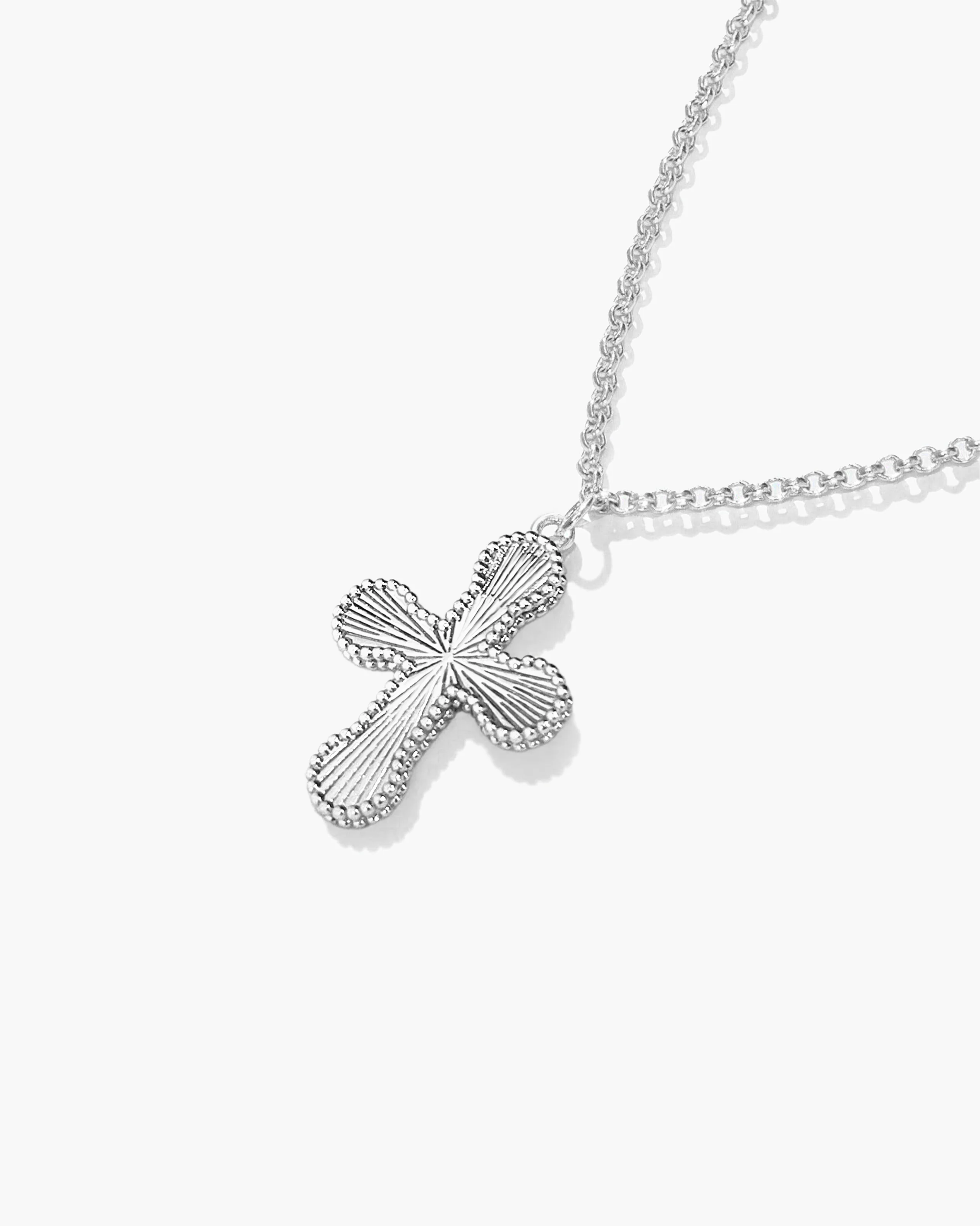 Mini Cross Pendant Necklace in Silver - Image 3