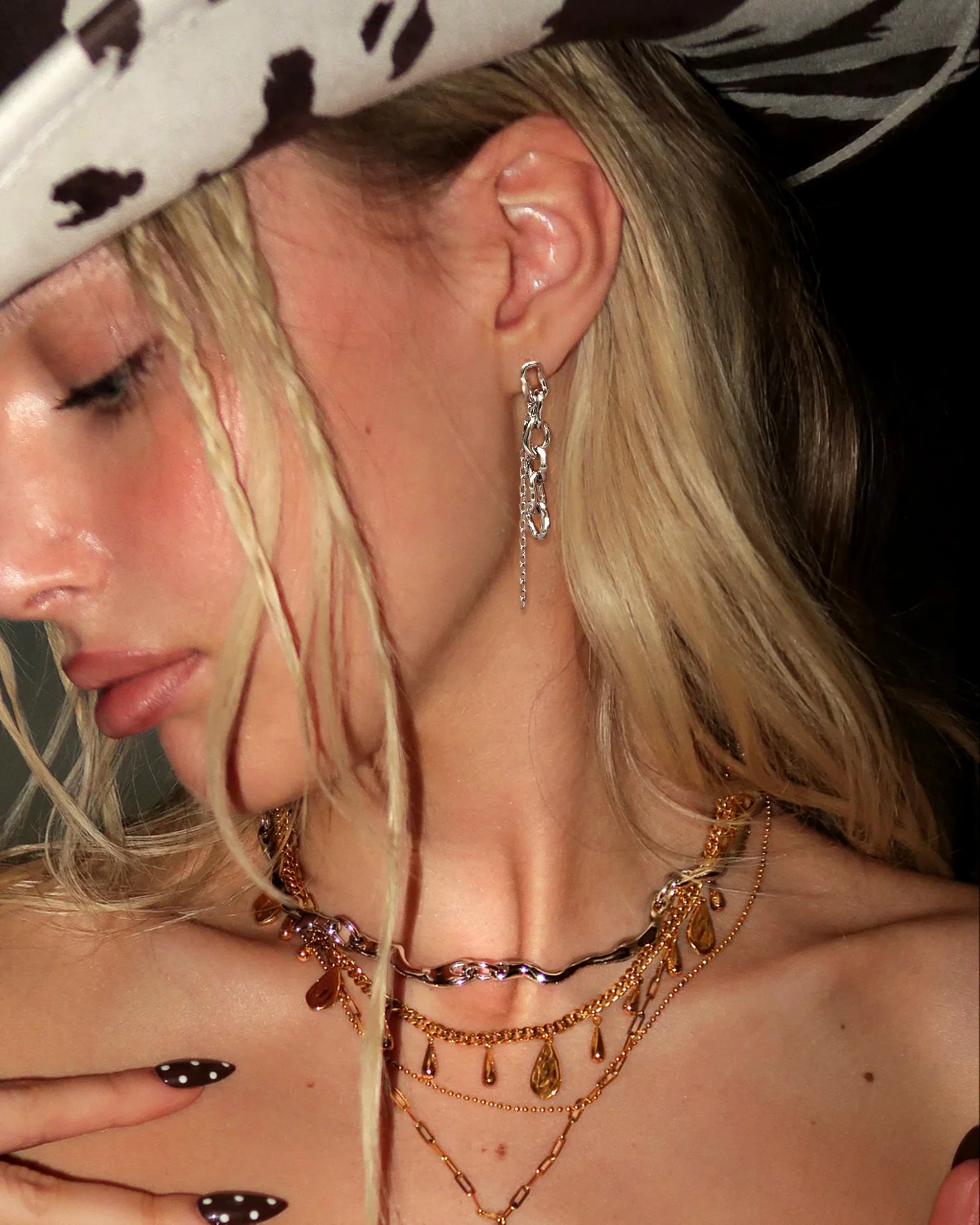 Molten Dual Chain Drop Earrings - Image 2
