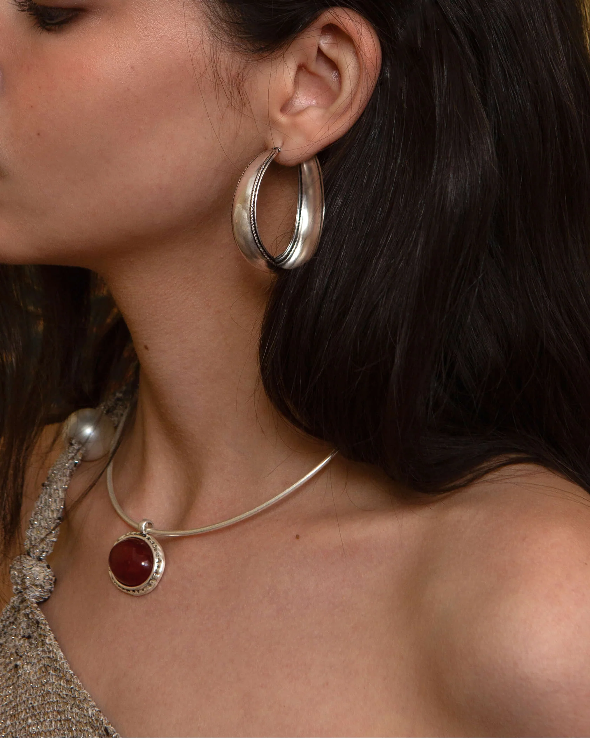Orin Large Hoop Earrings in Silver - Image 4