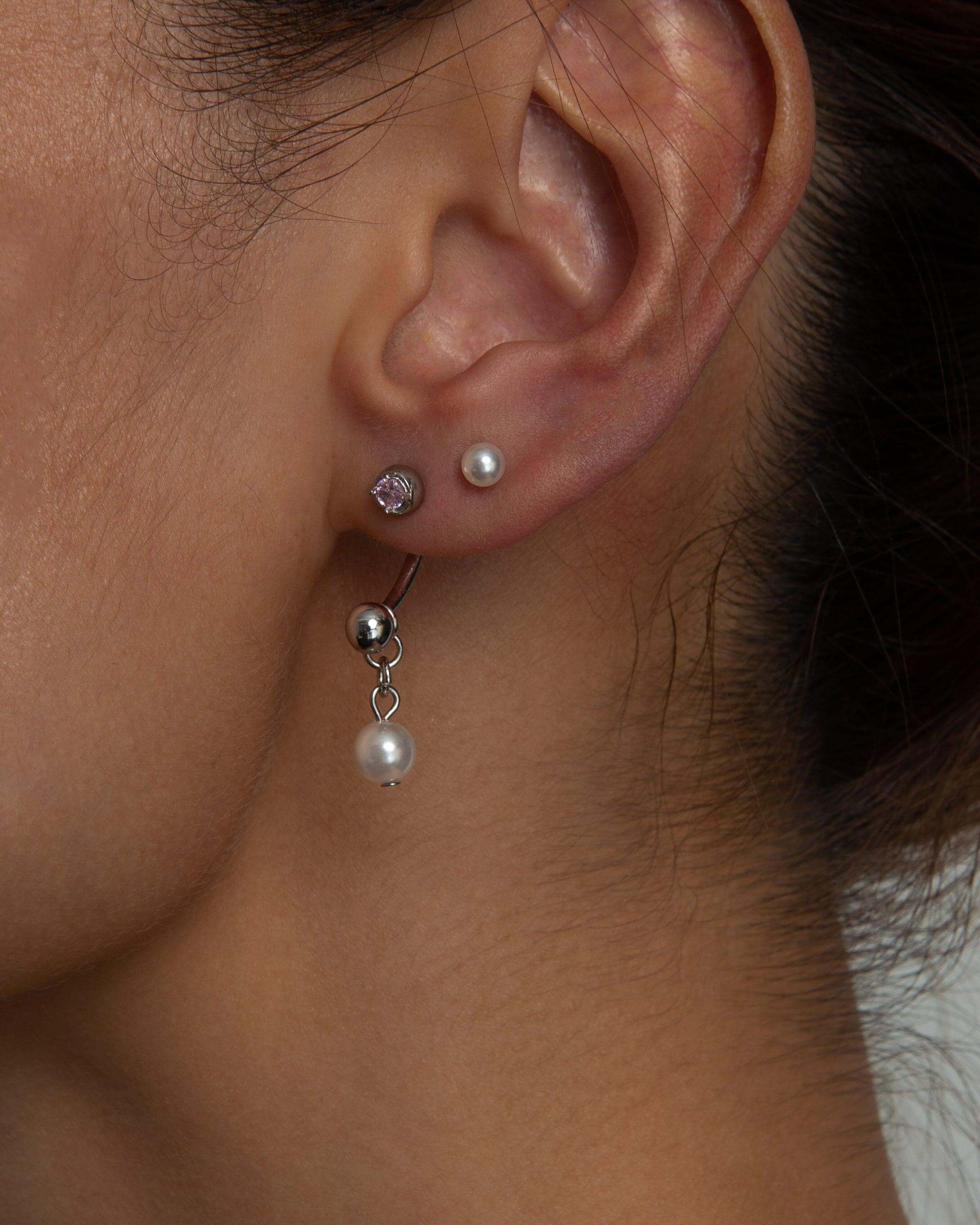 Single Pearl Flat Back Helix Earring - Image 2