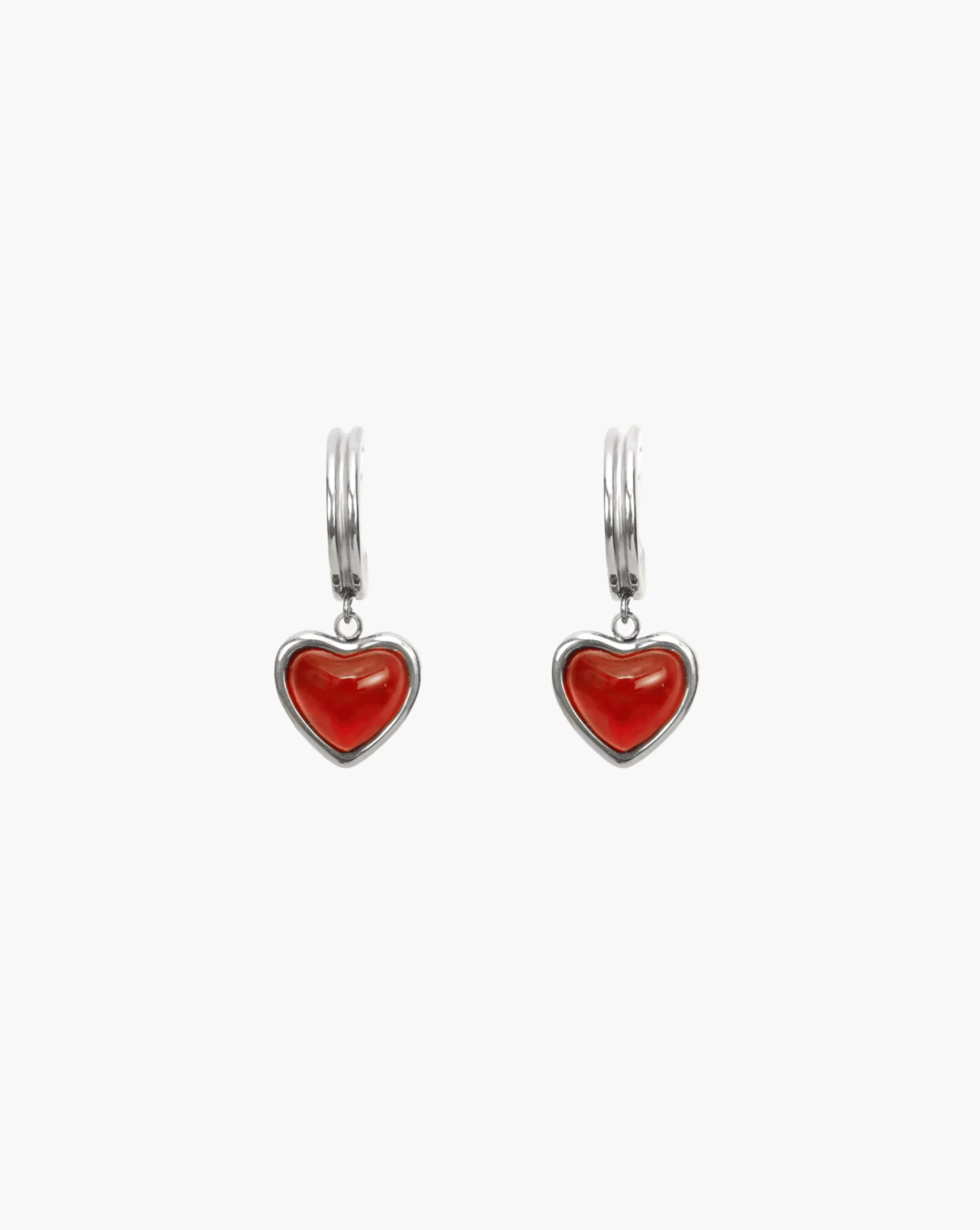 Silver Carnelian Stone Hoop Earrings - Image 3