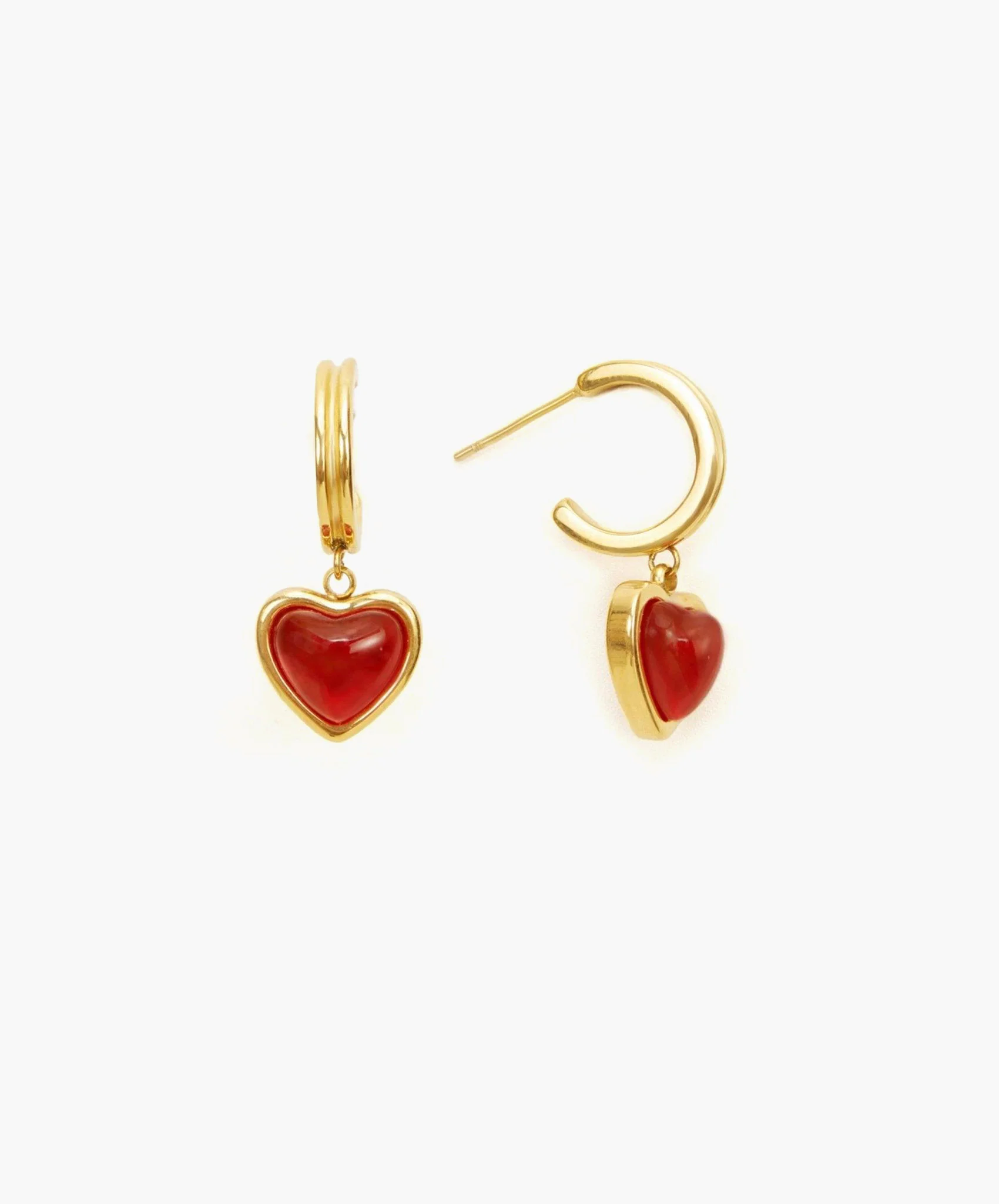 Silver Carnelian Stone Hoop Earrings - Image 4