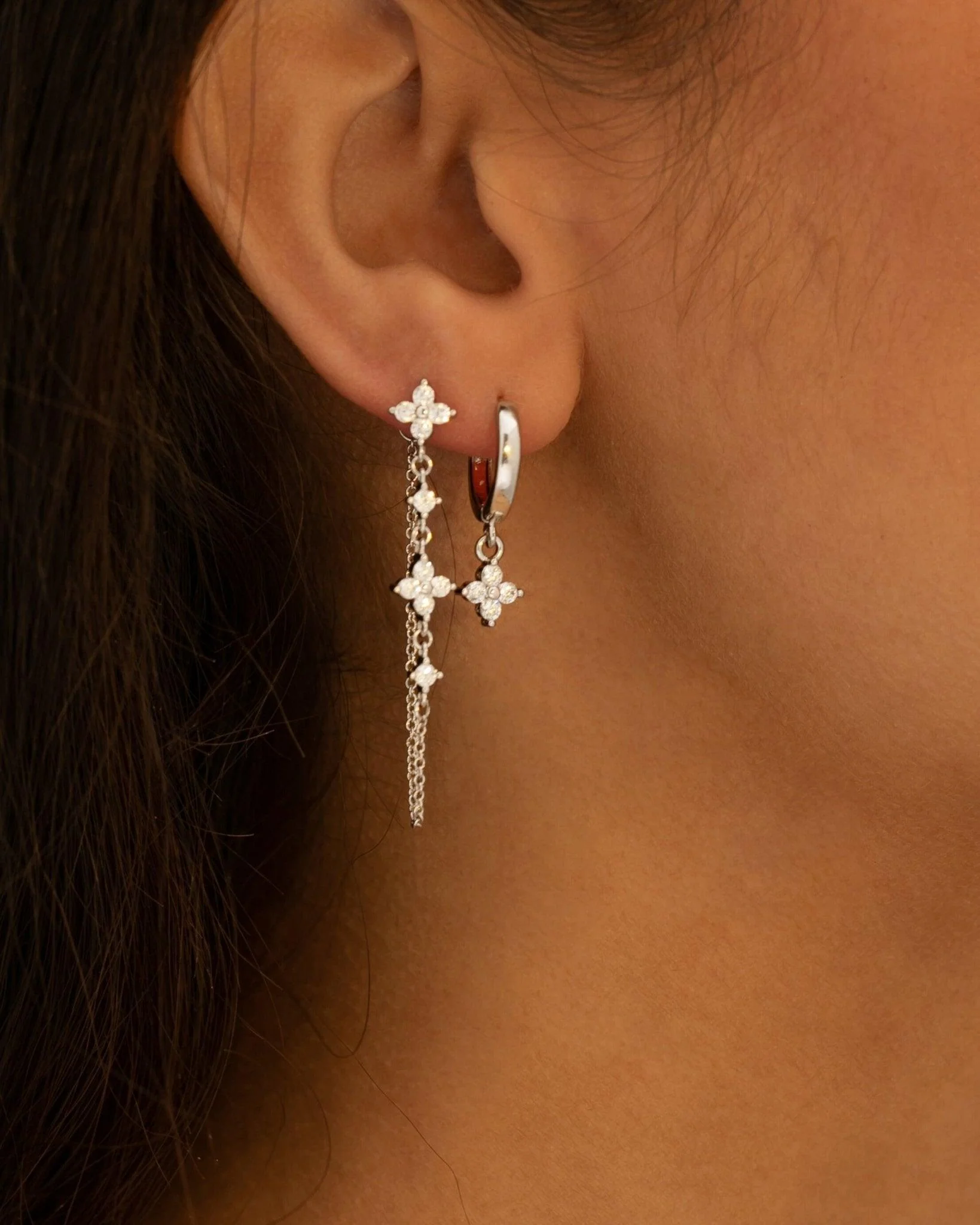Silver Clover Drop Earrings - Image 2