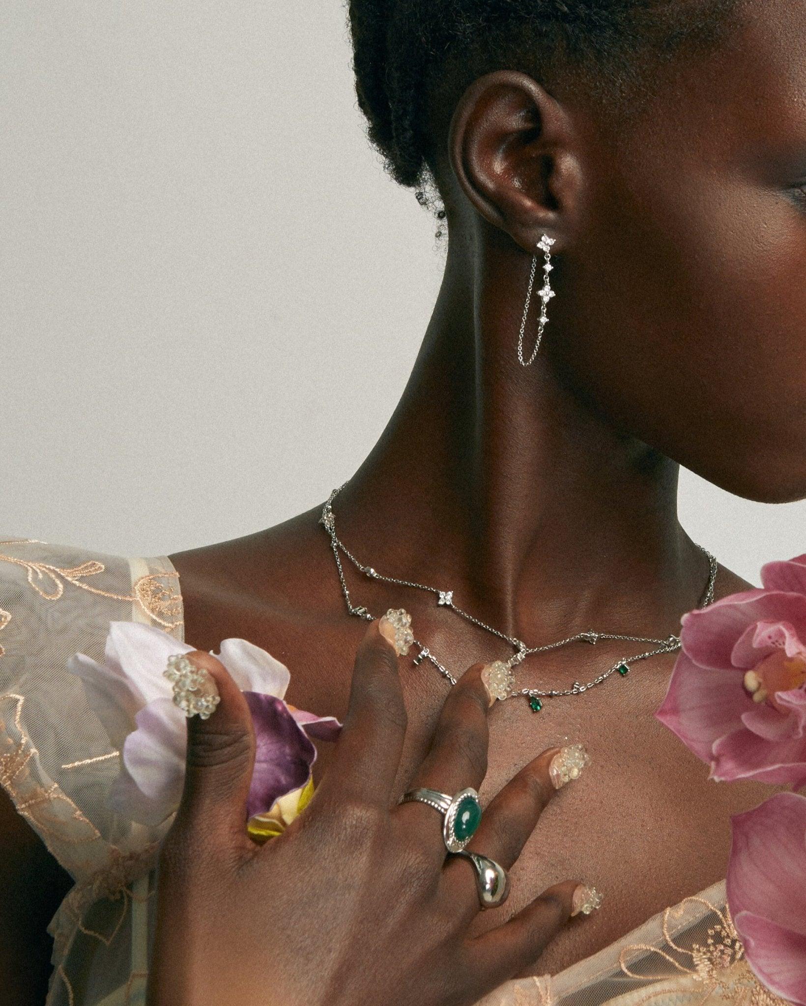 Silver Clover Drop Earrings - Image 3