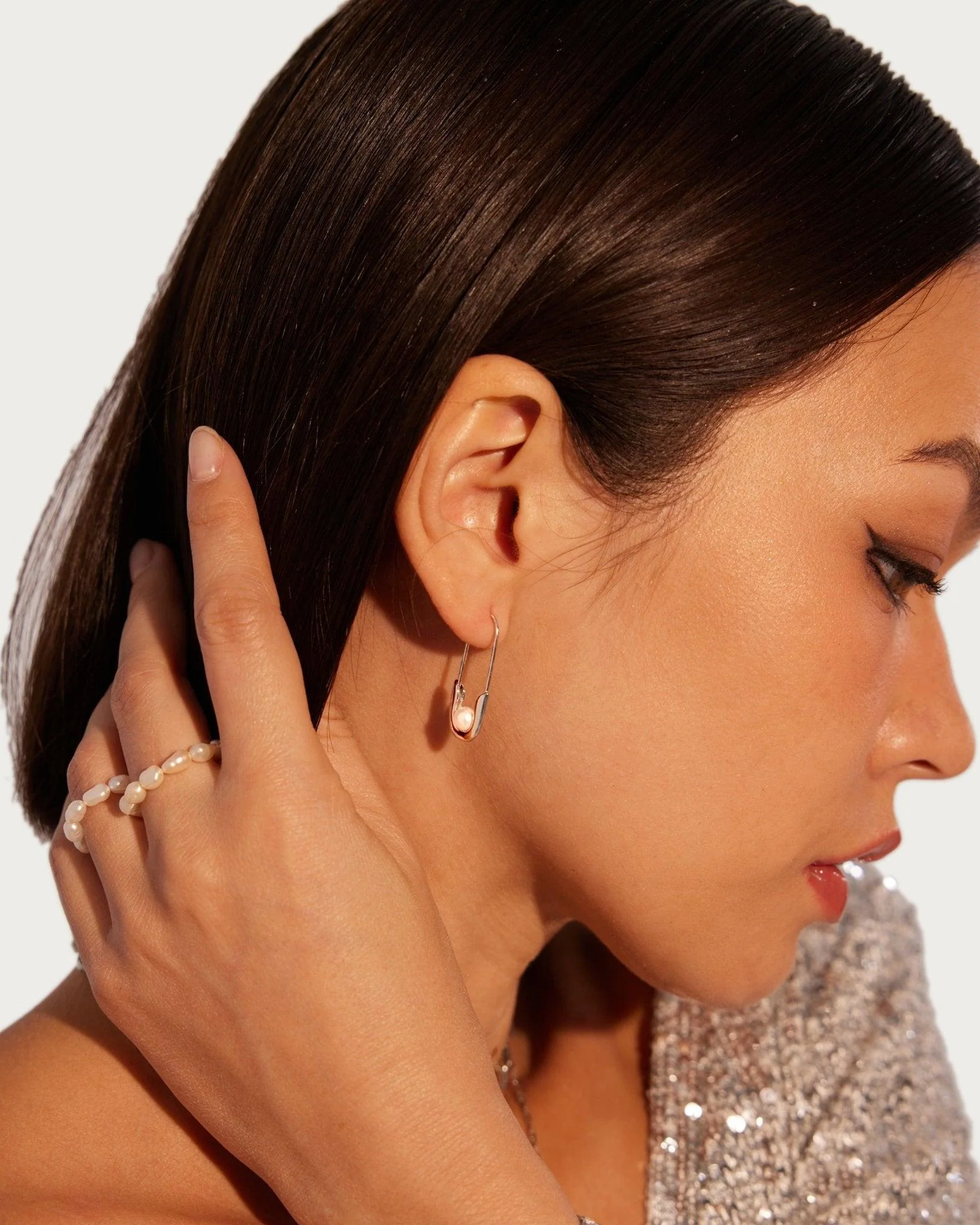 Silver Petite Safety Pin Earrings - Image 3