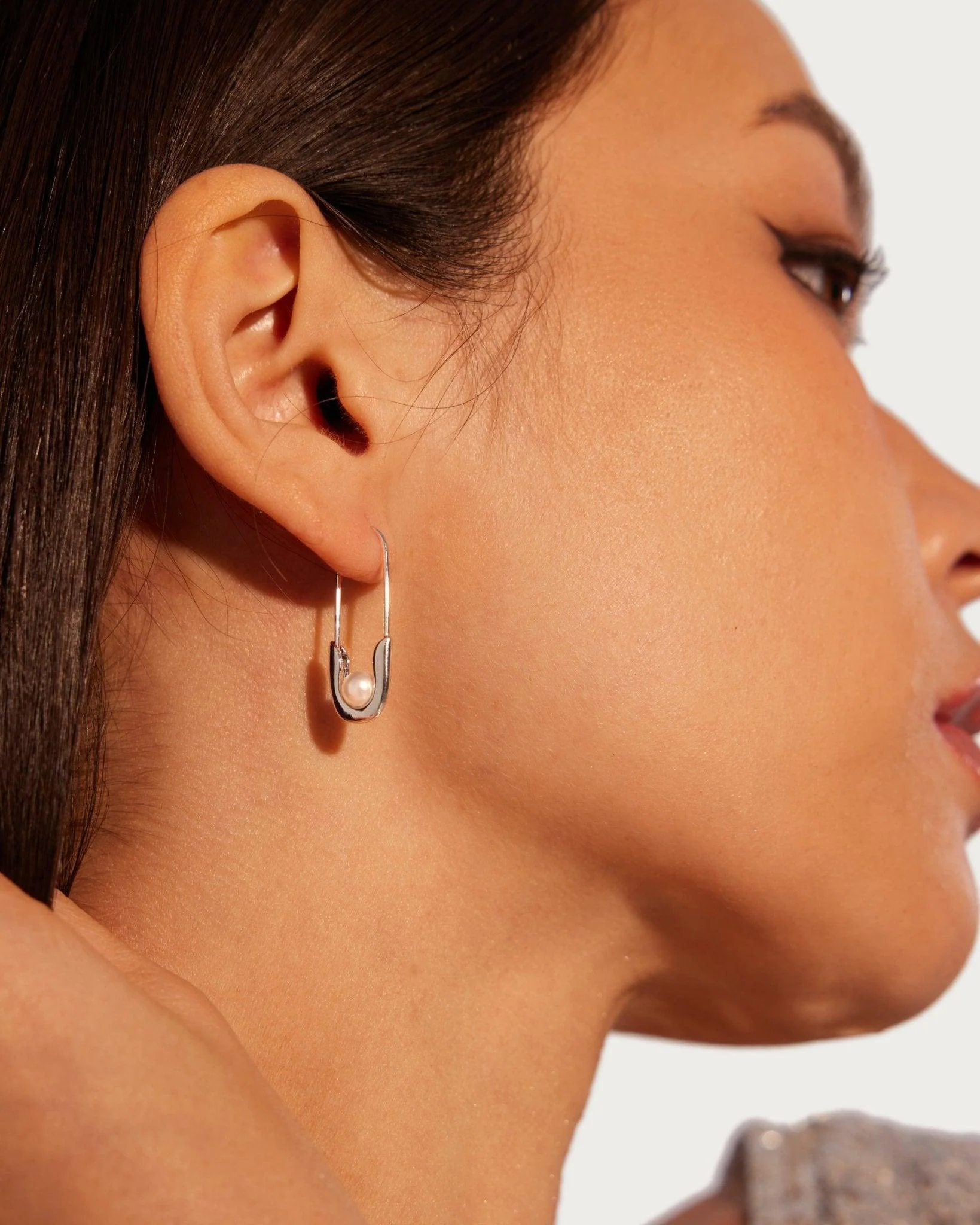 Silver Petite Safety Pin Earrings - Image 5