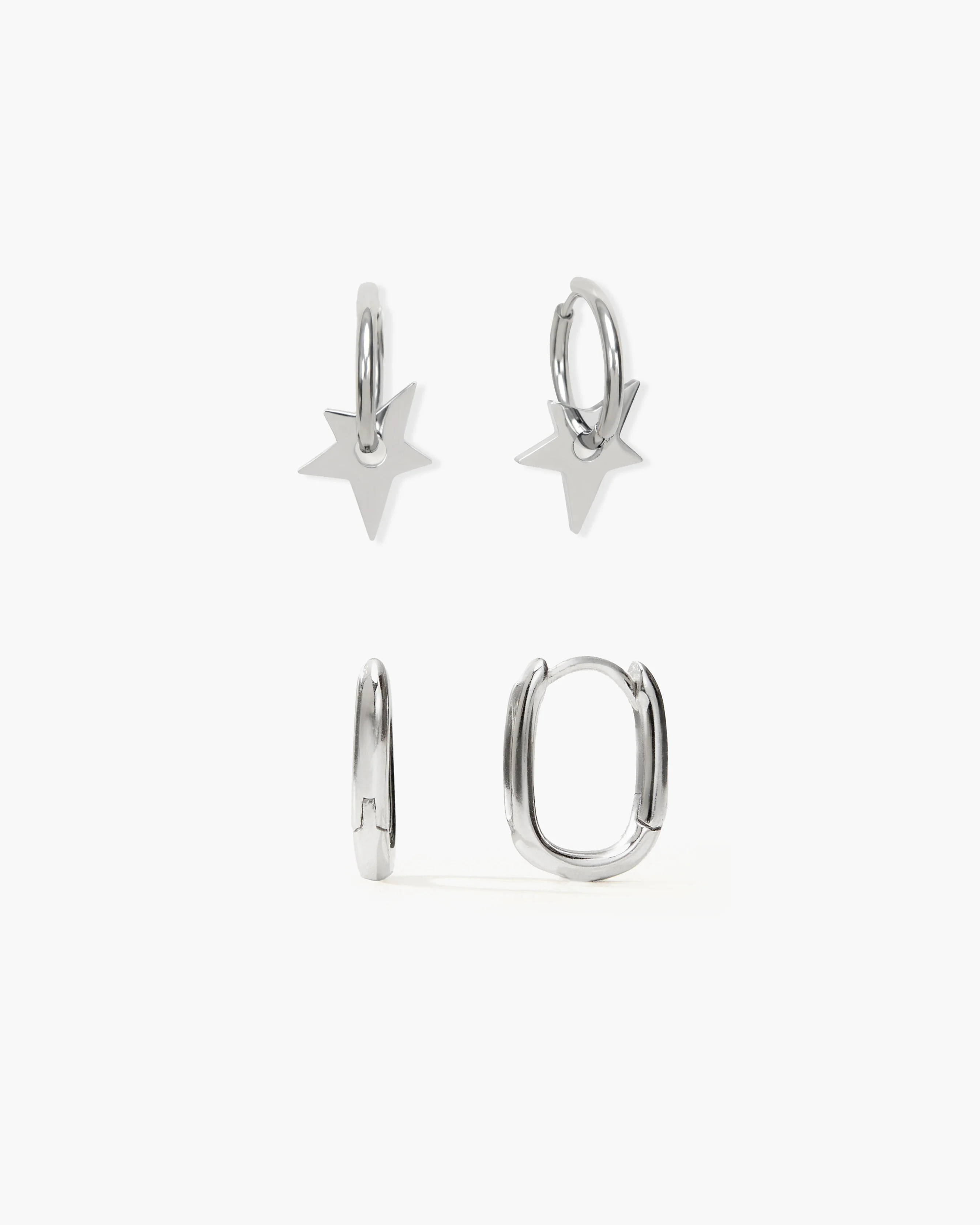 Silver Star & Link Earrings Set
