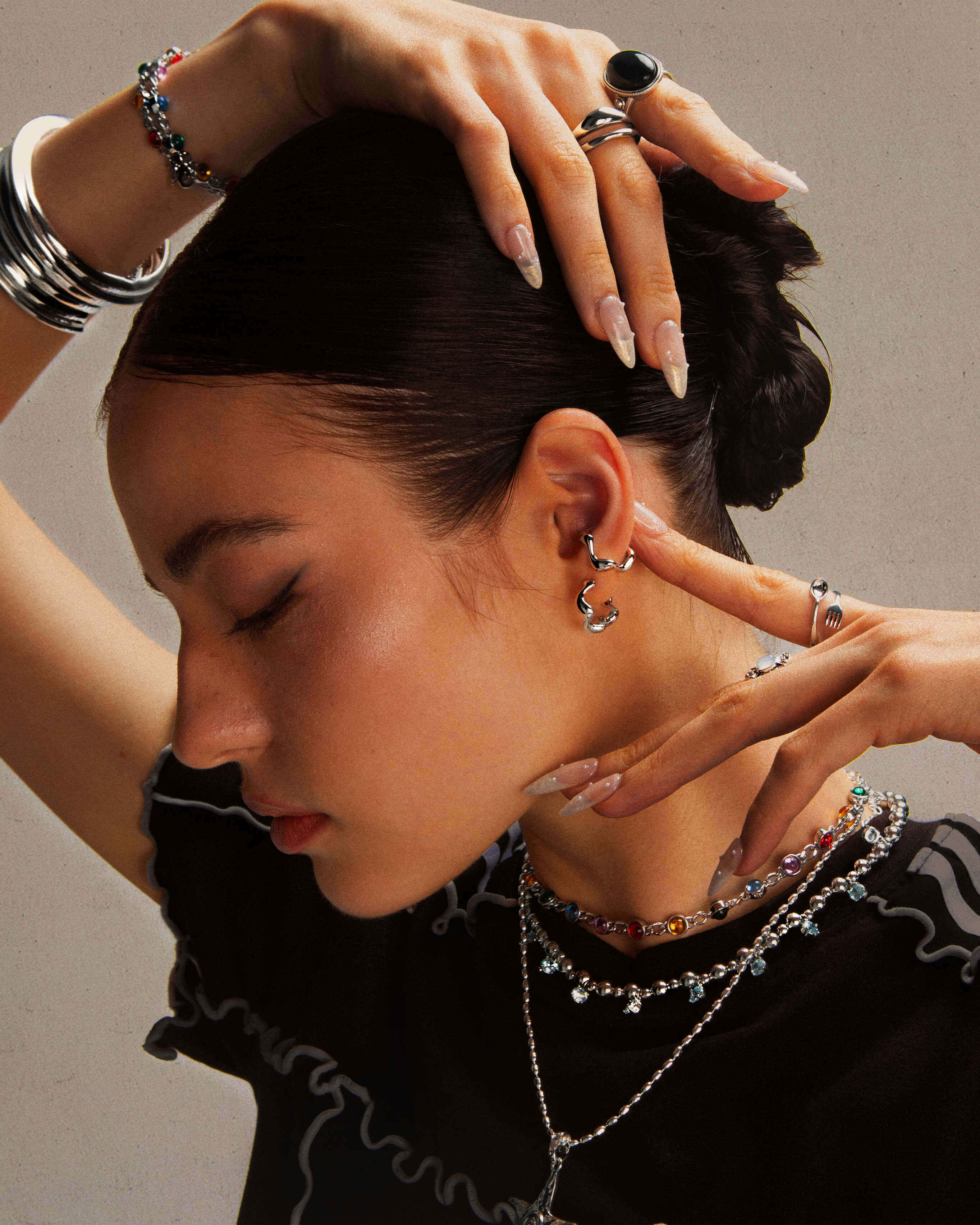 Silver Wave Hoop Earrings - Image 2