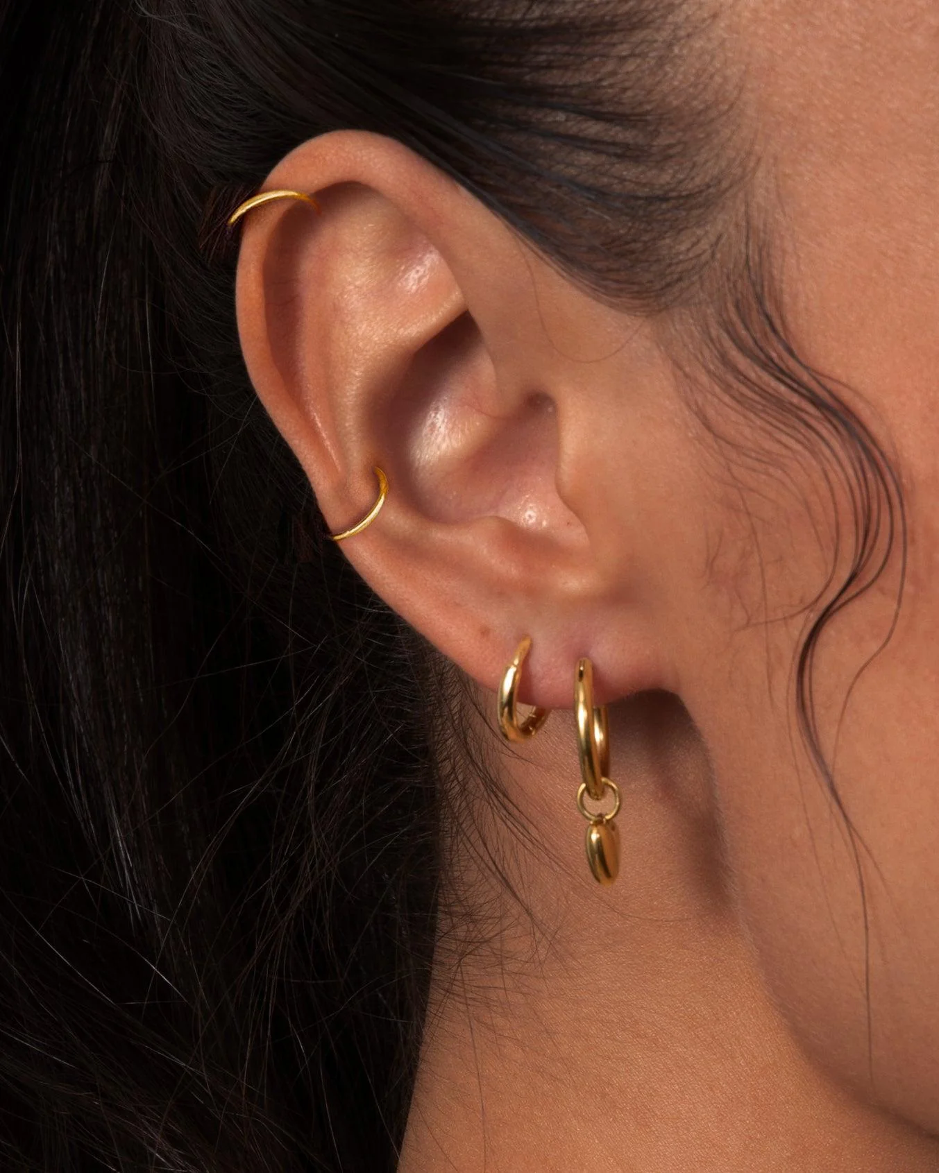 Single Mini Hoop Helix Earring in Gold - Image 2