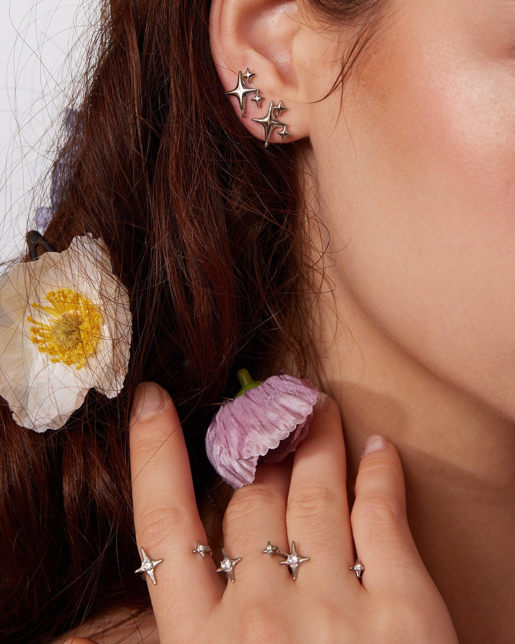 Sparkle Stud Earrings in Silver - Image 3