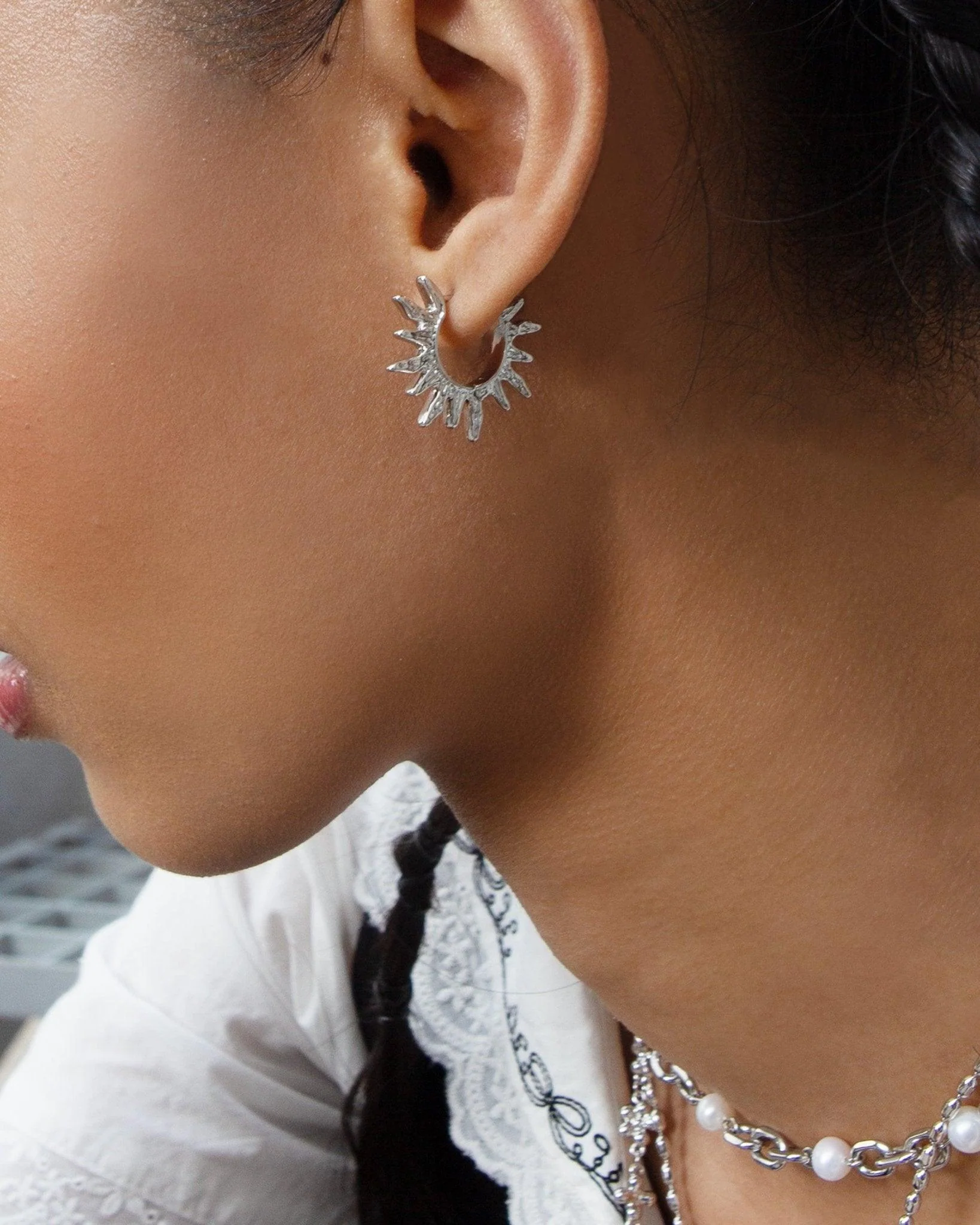 Sun Hoop Earrings in Silver - Image 2
