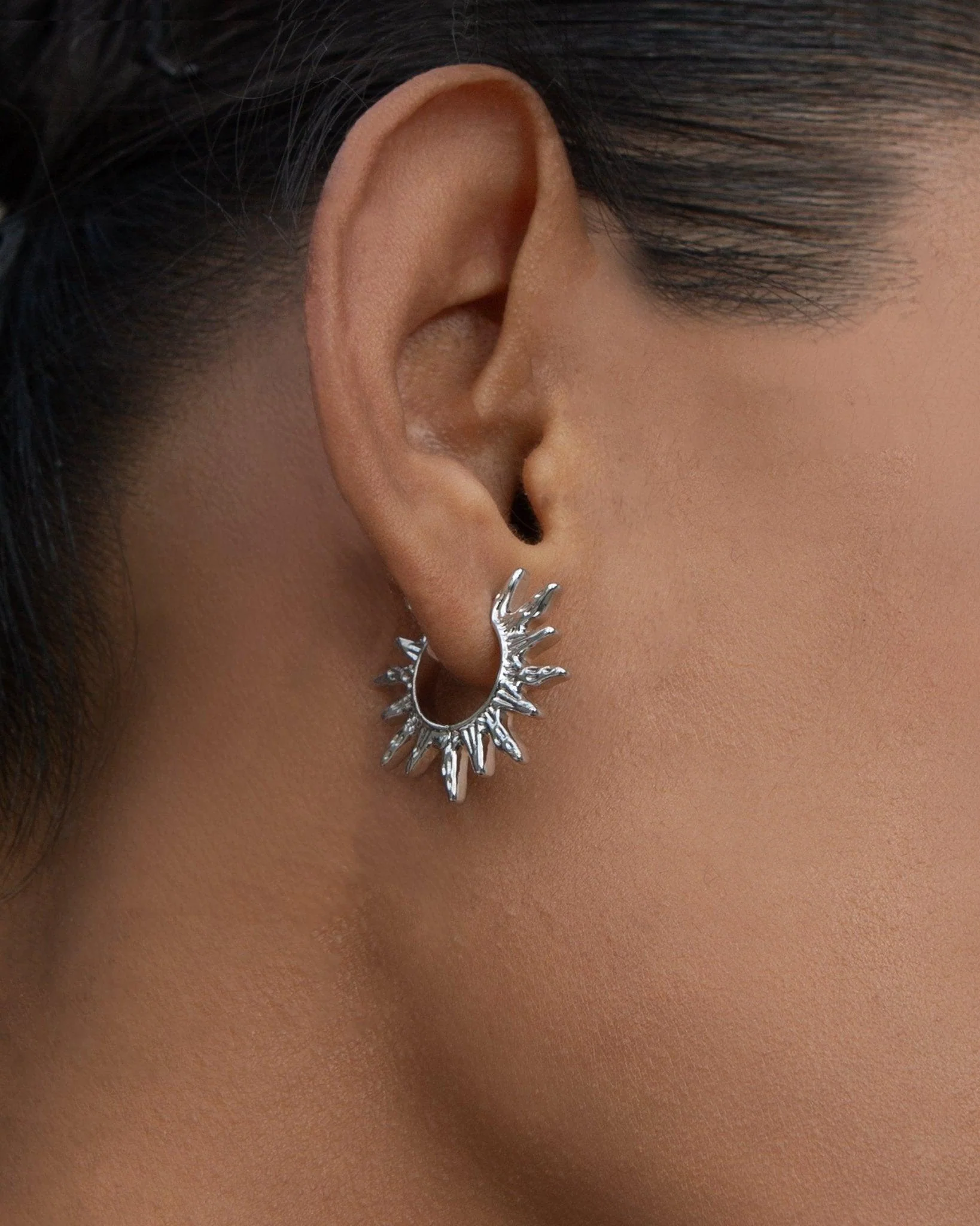 Sun Hoop Earrings in Silver - Image 4