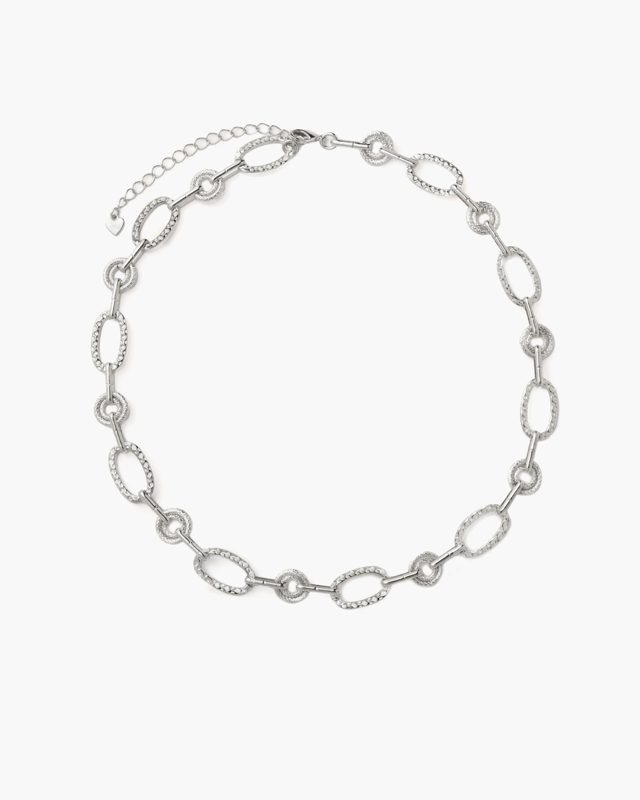 Textured Circle Link Necklace in Silver - Image 5