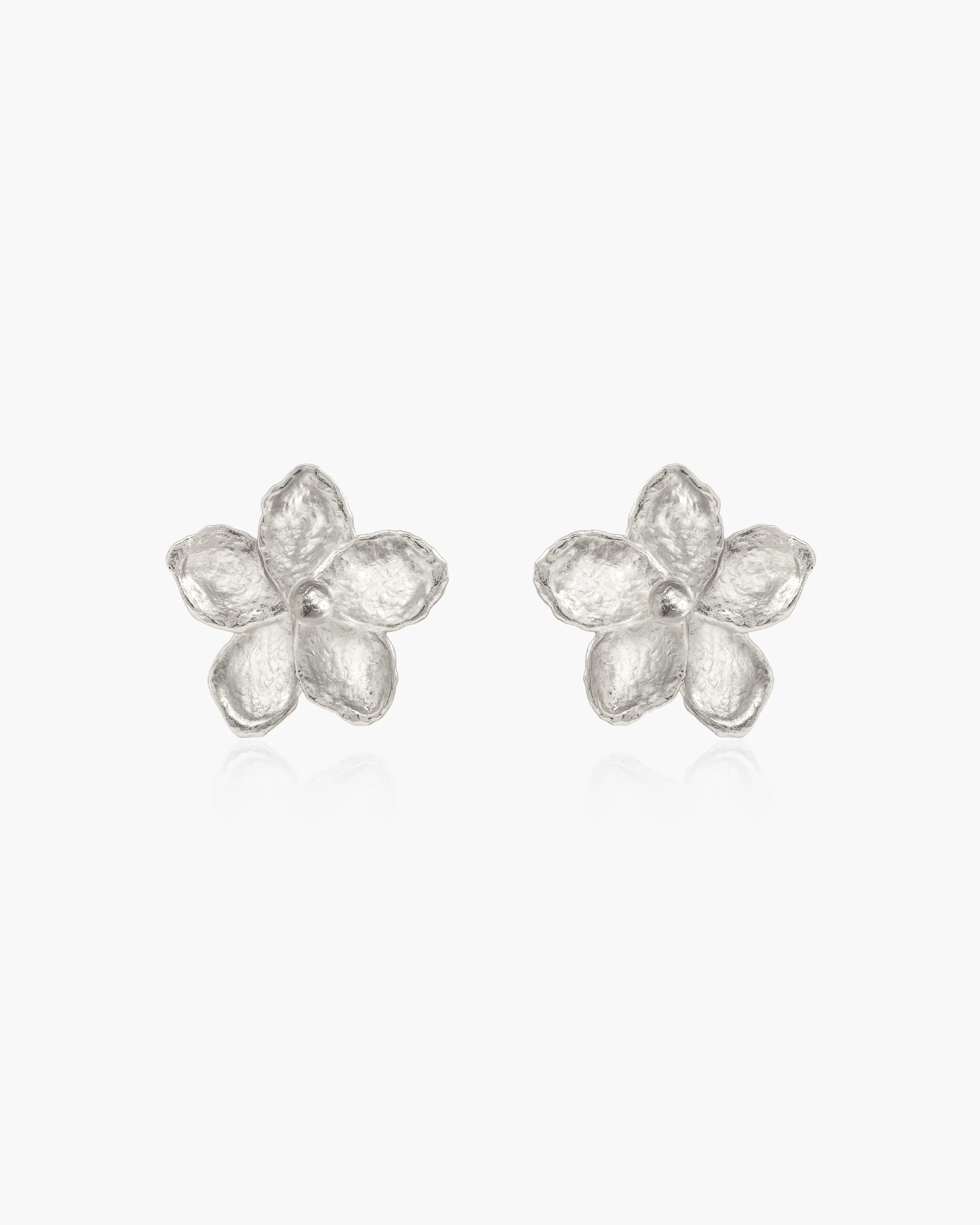 Textured Floral Earrings in Silver - Image 3