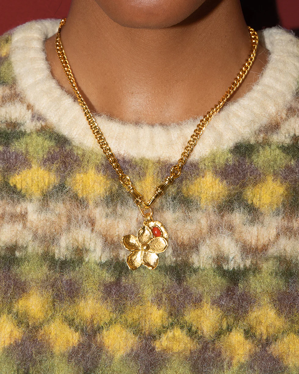 Textured Floral Pendant in Gold - Image 2