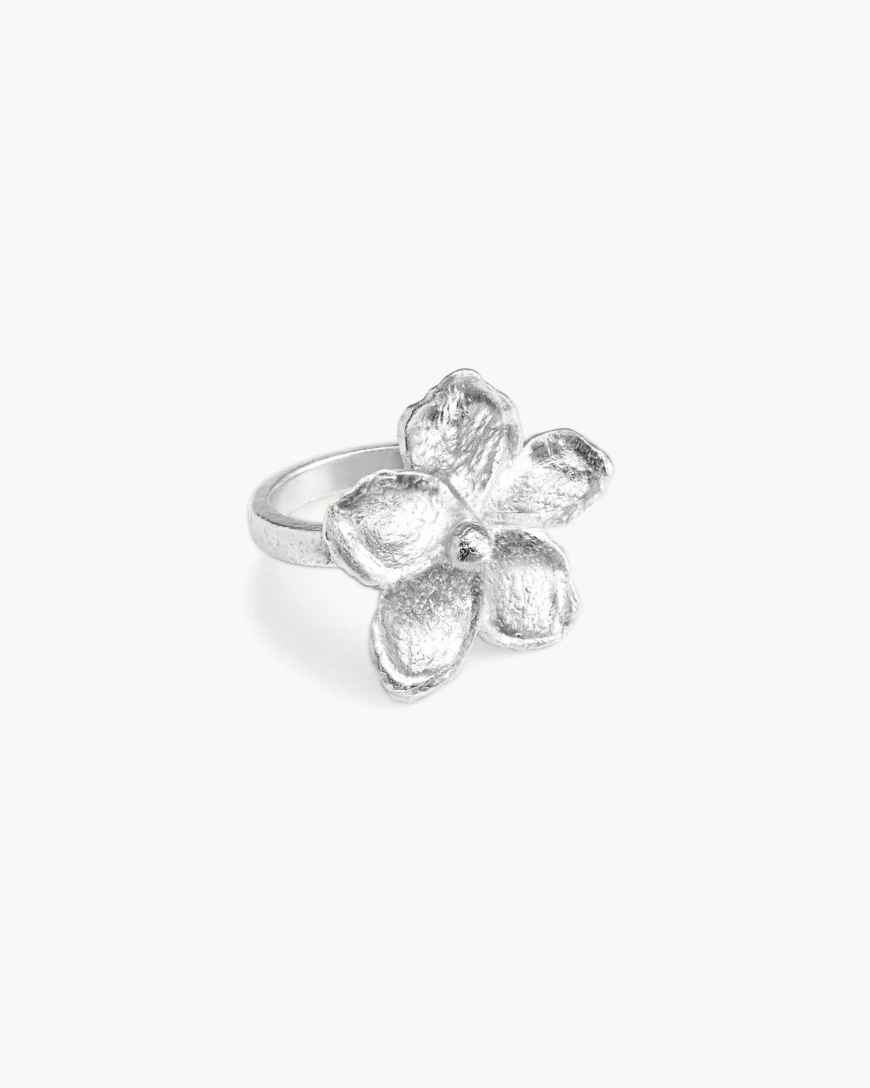 Textured Floral Ring in Silver - Image 3