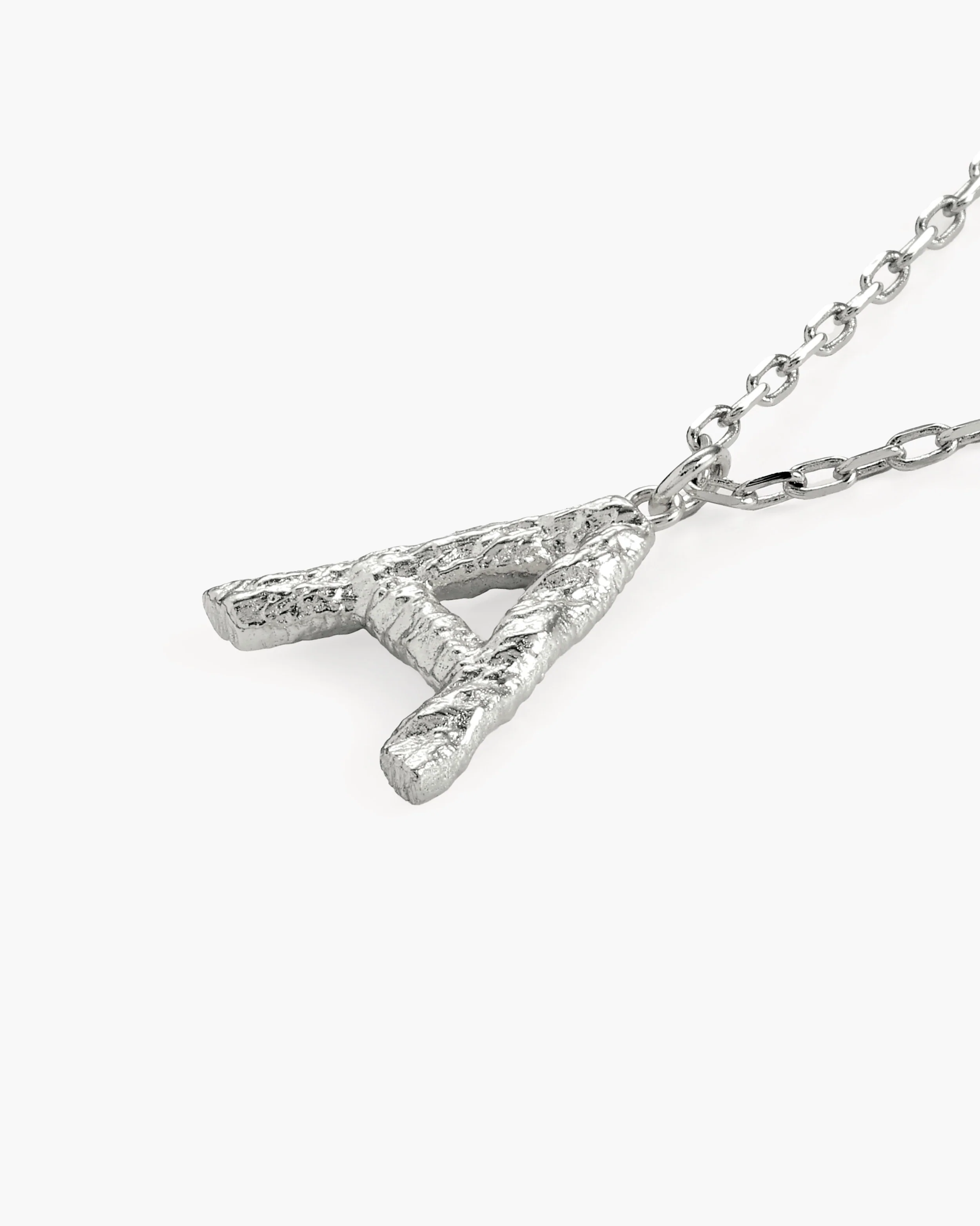 Textured Initial Letter Necklace in Silver - Image 3