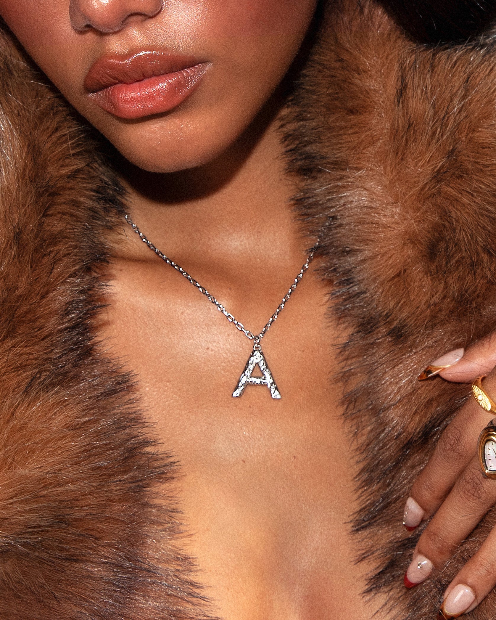 Textured Initial Letter Necklace in Silver - Image 4