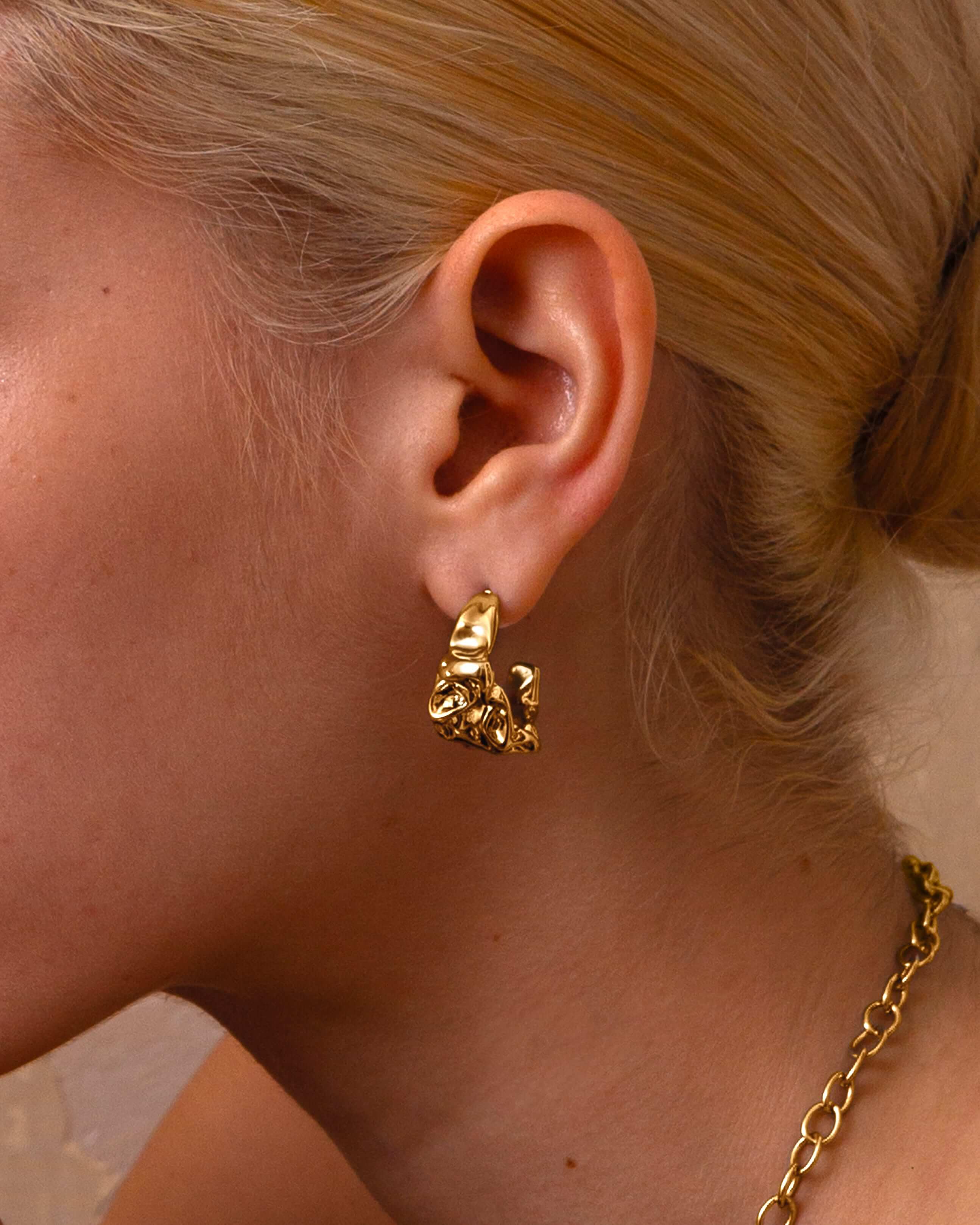 Textured Molten Earrings in Gold - Image 2