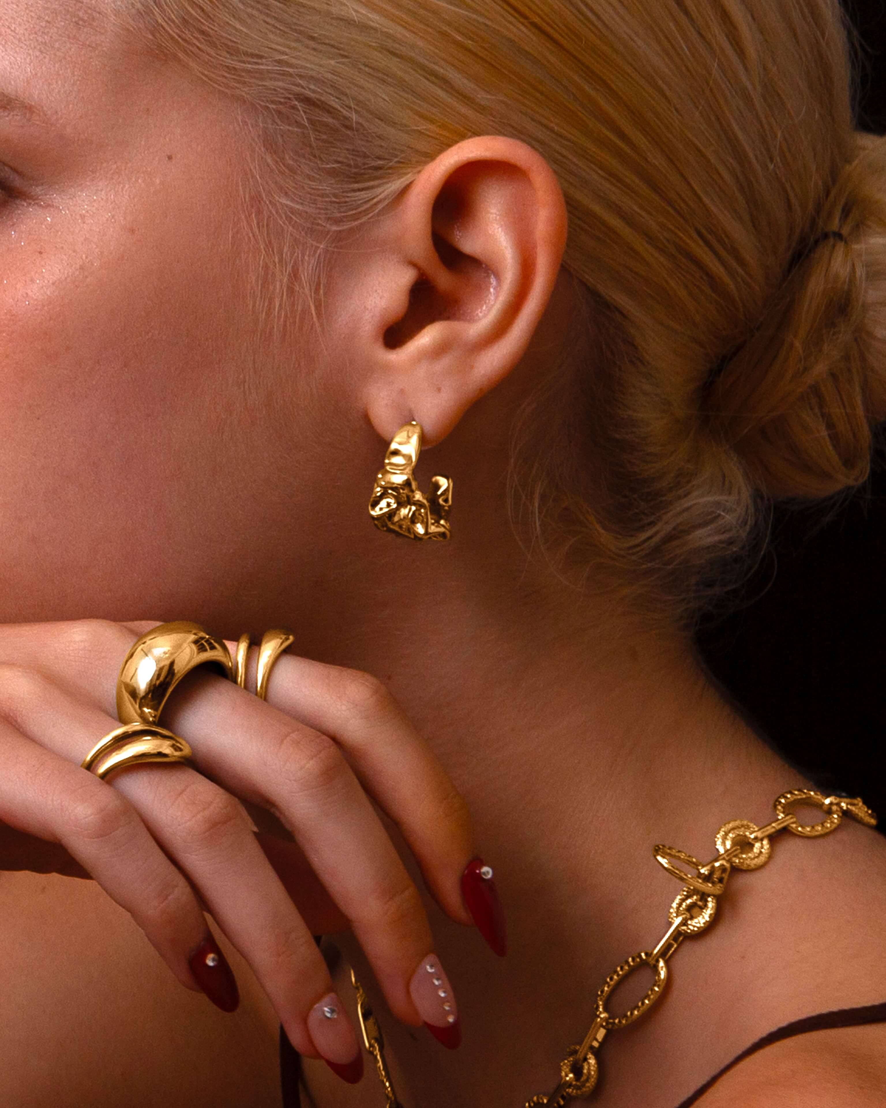Textured Molten Earrings in Gold - Image 3