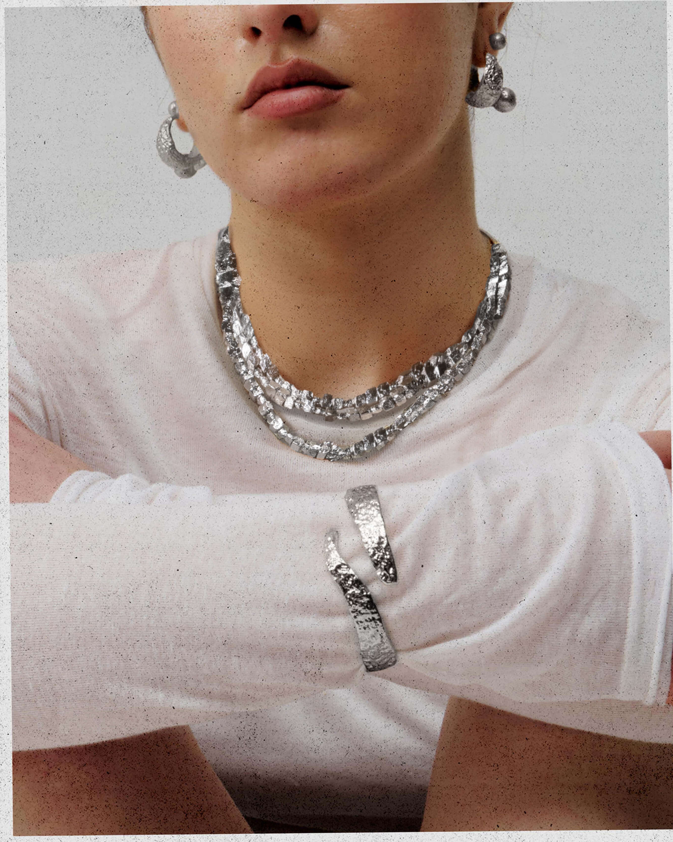 Textured Square Necklace in Silver - Image 2