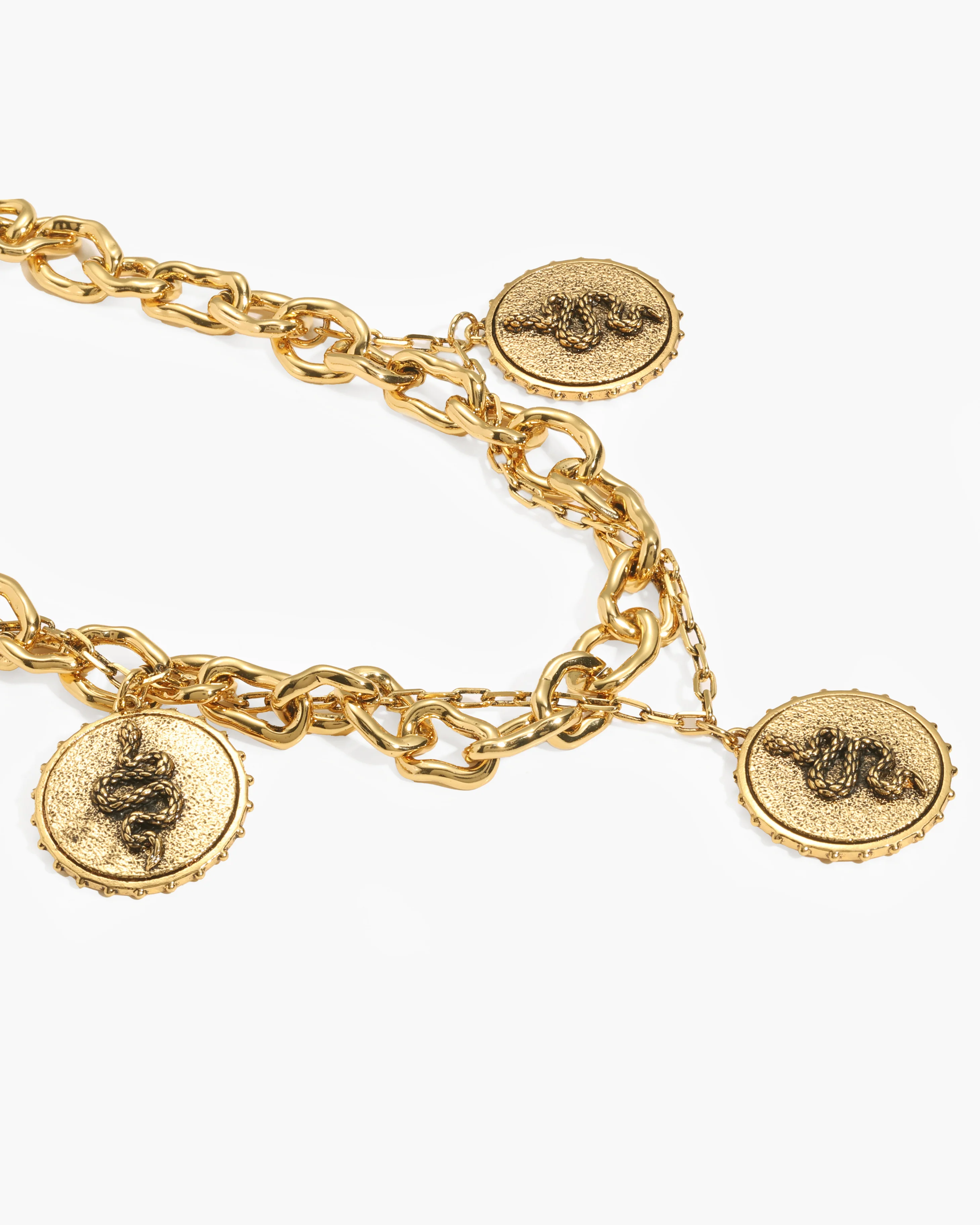 Trinity Snake Coin Double Chain Bracelet in Gold - Image 3
