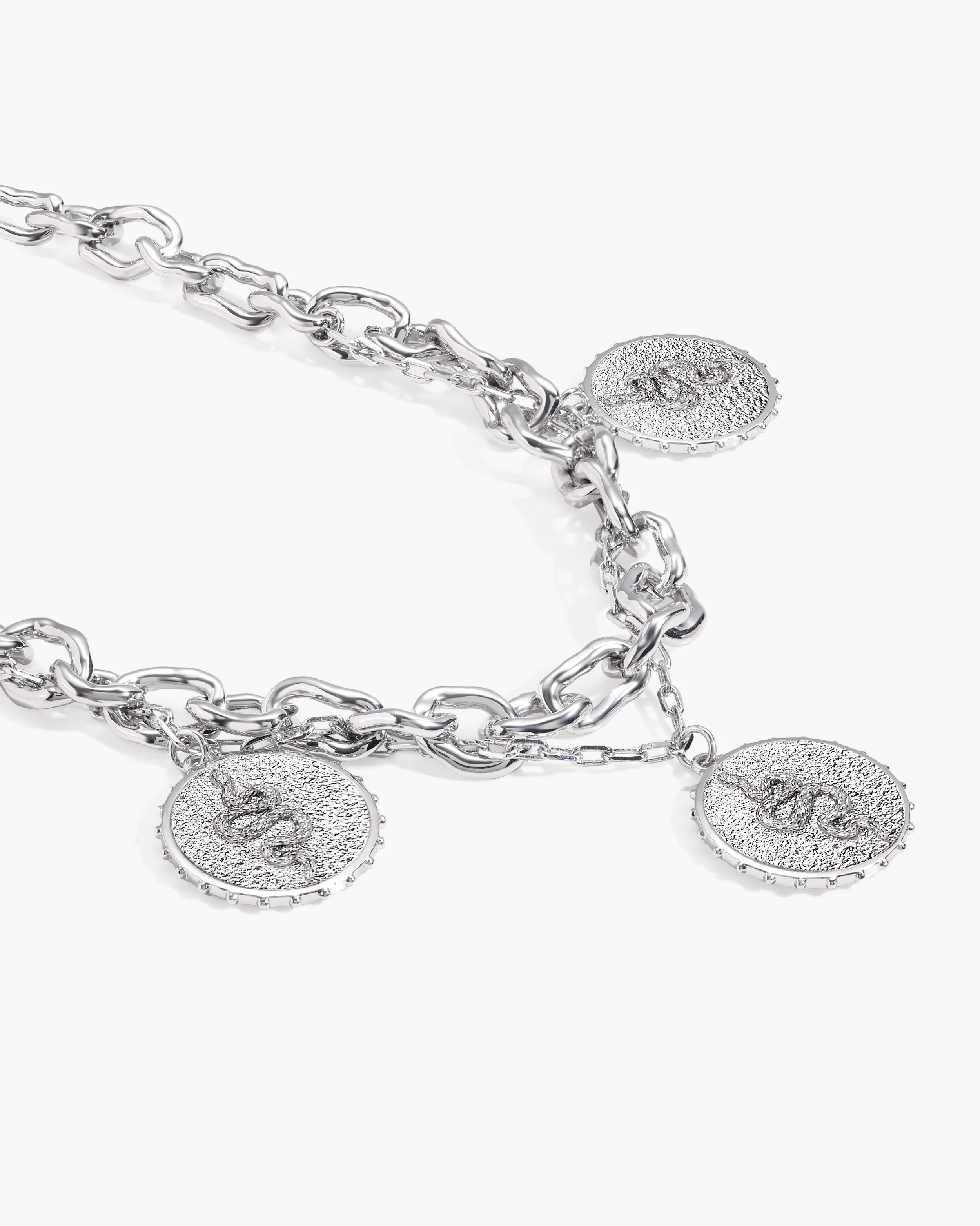 Trinity Snake Coin Double Chain Bracelet in Silver - Image 3