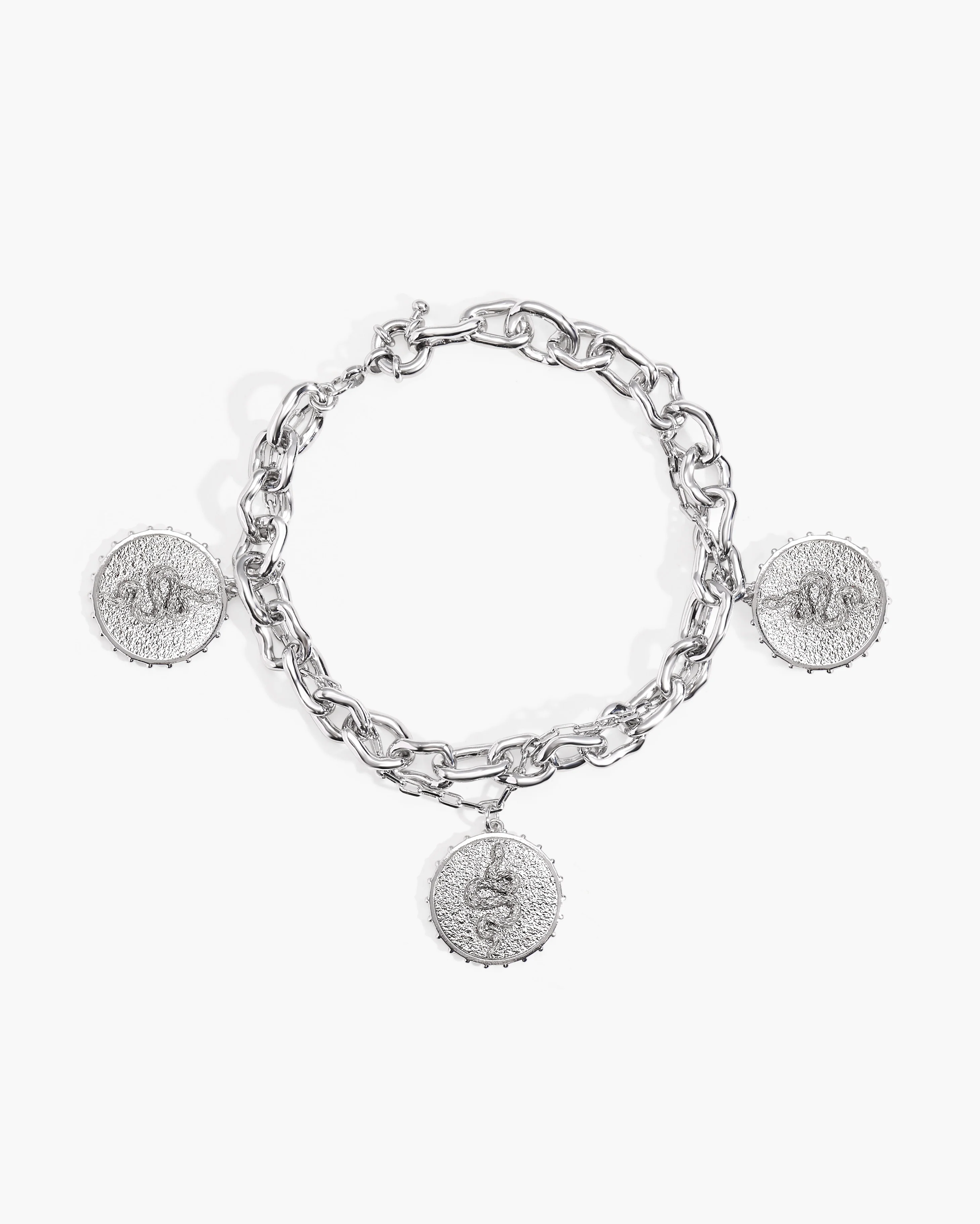 Trinity Snake Coin Double Chain Bracelet in Silver - Image 4