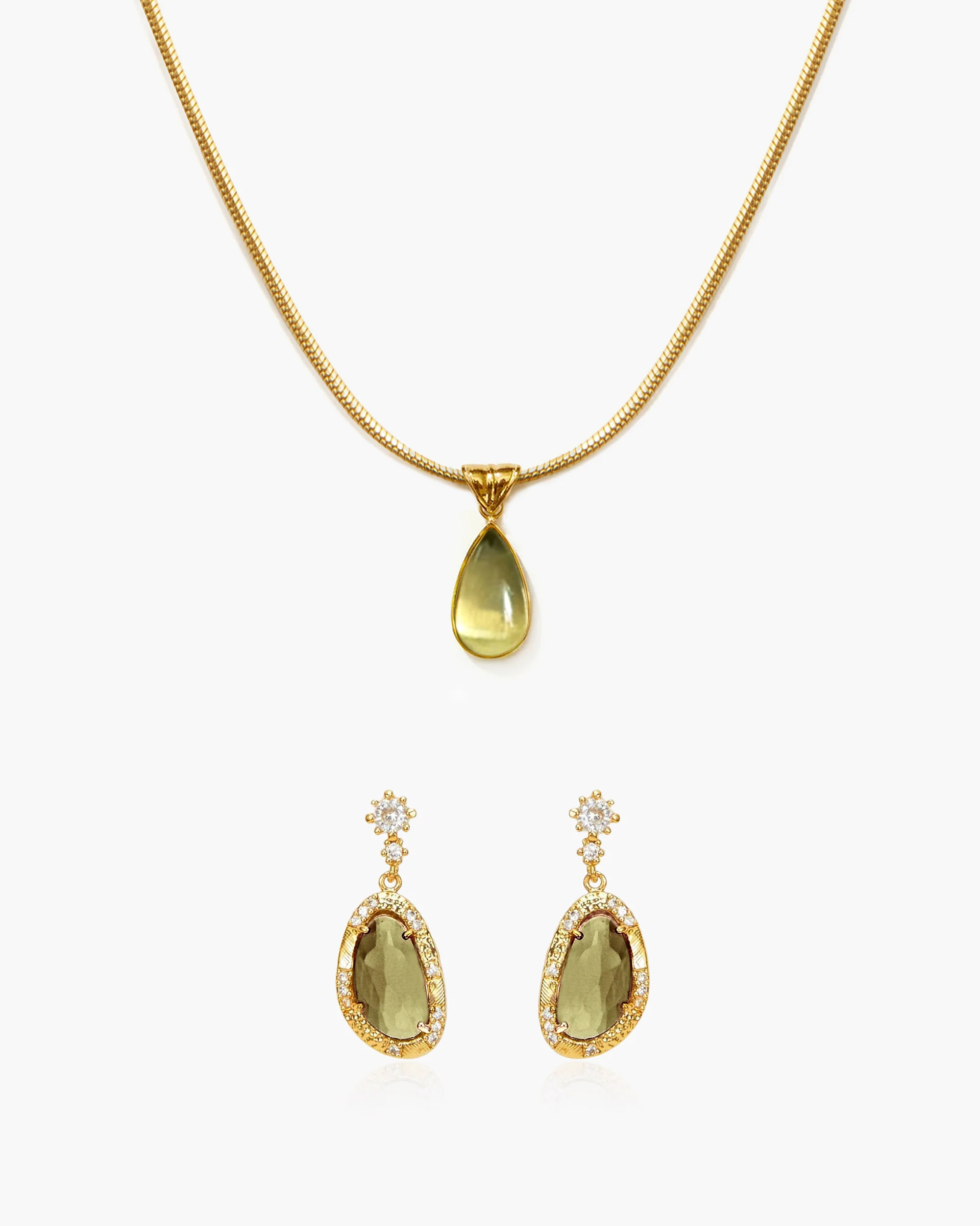 Waterdrop Necklace & Olive Marquise Earrings Set - Image 4